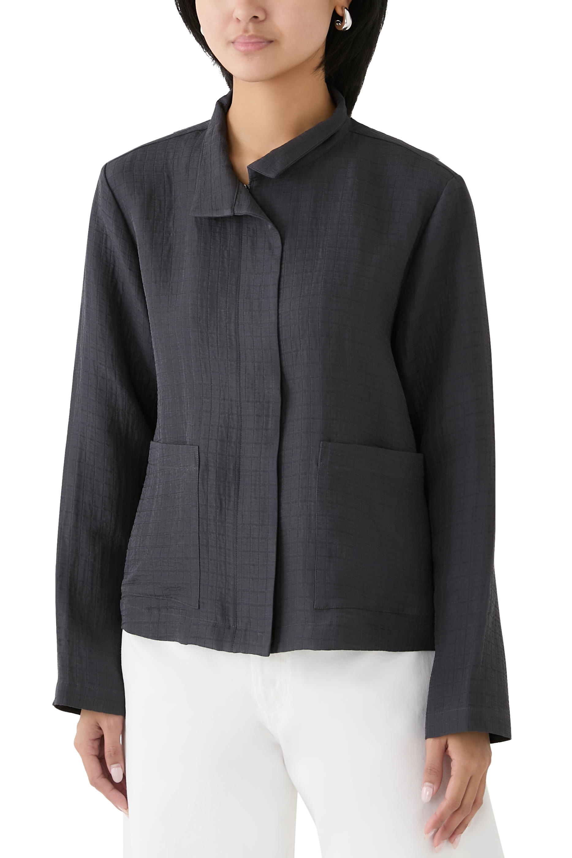 Silk Linen Box Stand Collar Jacket