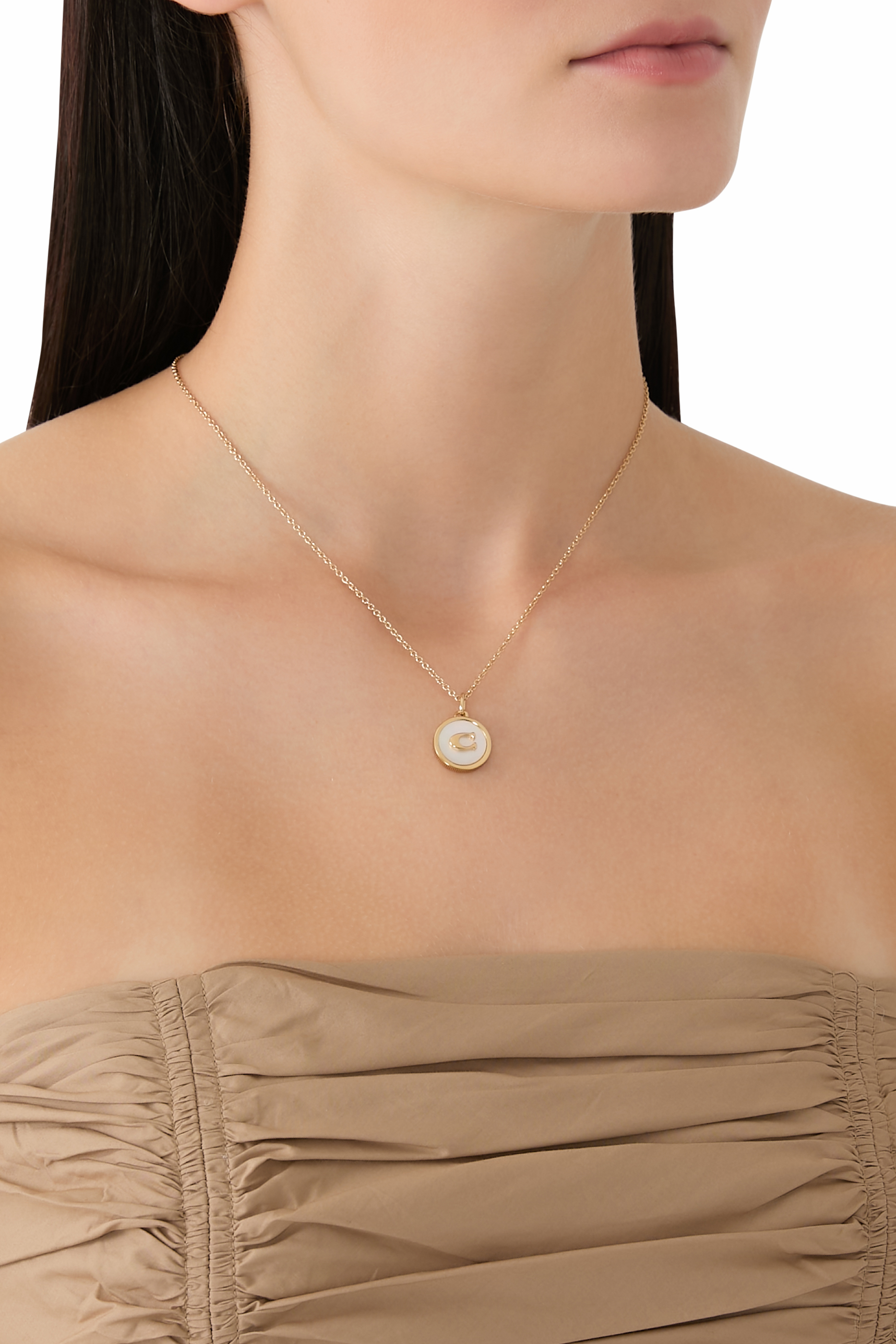 Signature Coin Pendant Necklace, Mother of Pearl