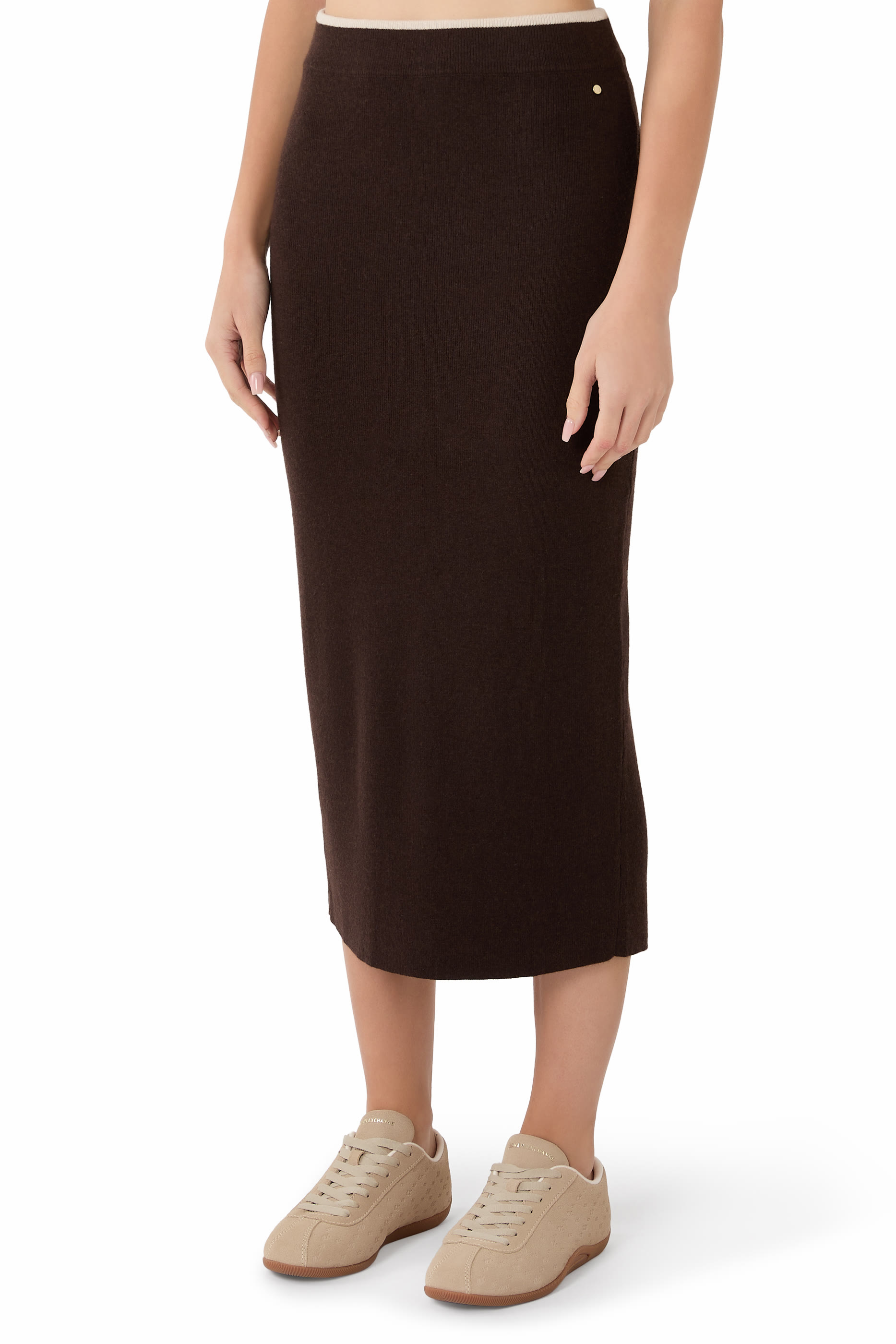 Back-Slit Knitted Midi Skirt