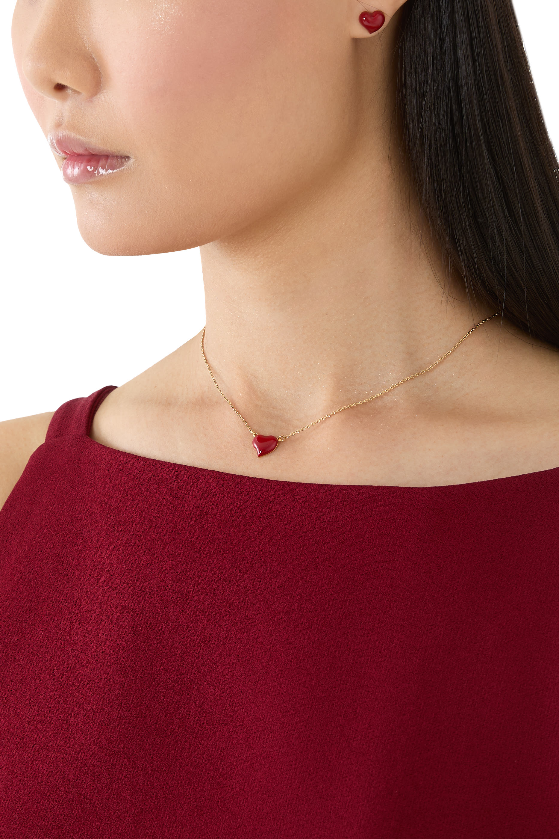 Amour Stud Earrings, Plated Metal & Enamel