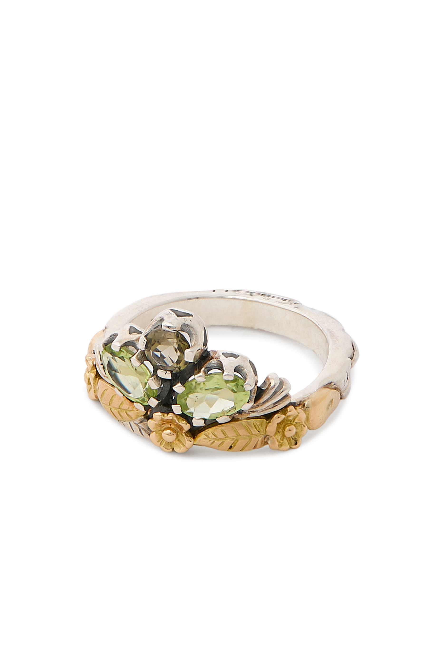 Stone Floral Ring, 18K Yellow Gold, Sterling Silver & Tourmaline
