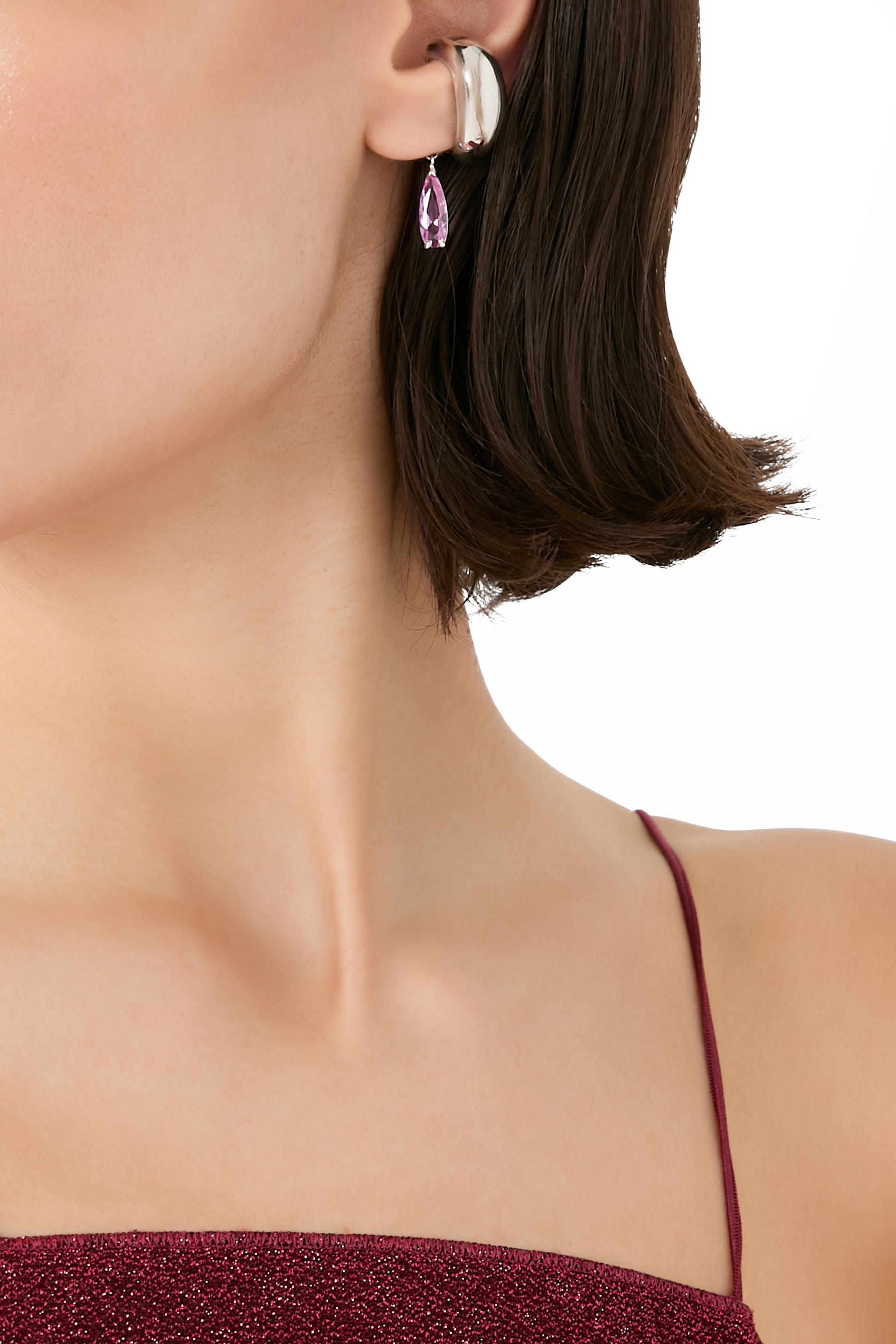 Blown Drip Single Ear Cuff, 925 Sterling Silver & Amethyst