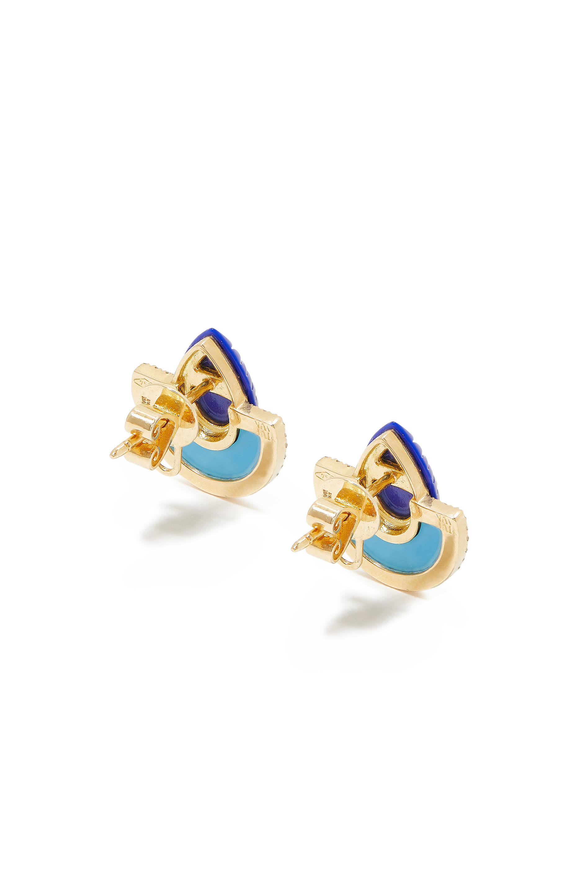 Bond Street Small Fan Earrings, 18k Yellow Gold & Turquoise Stone, Lapis Stone, Diamonds