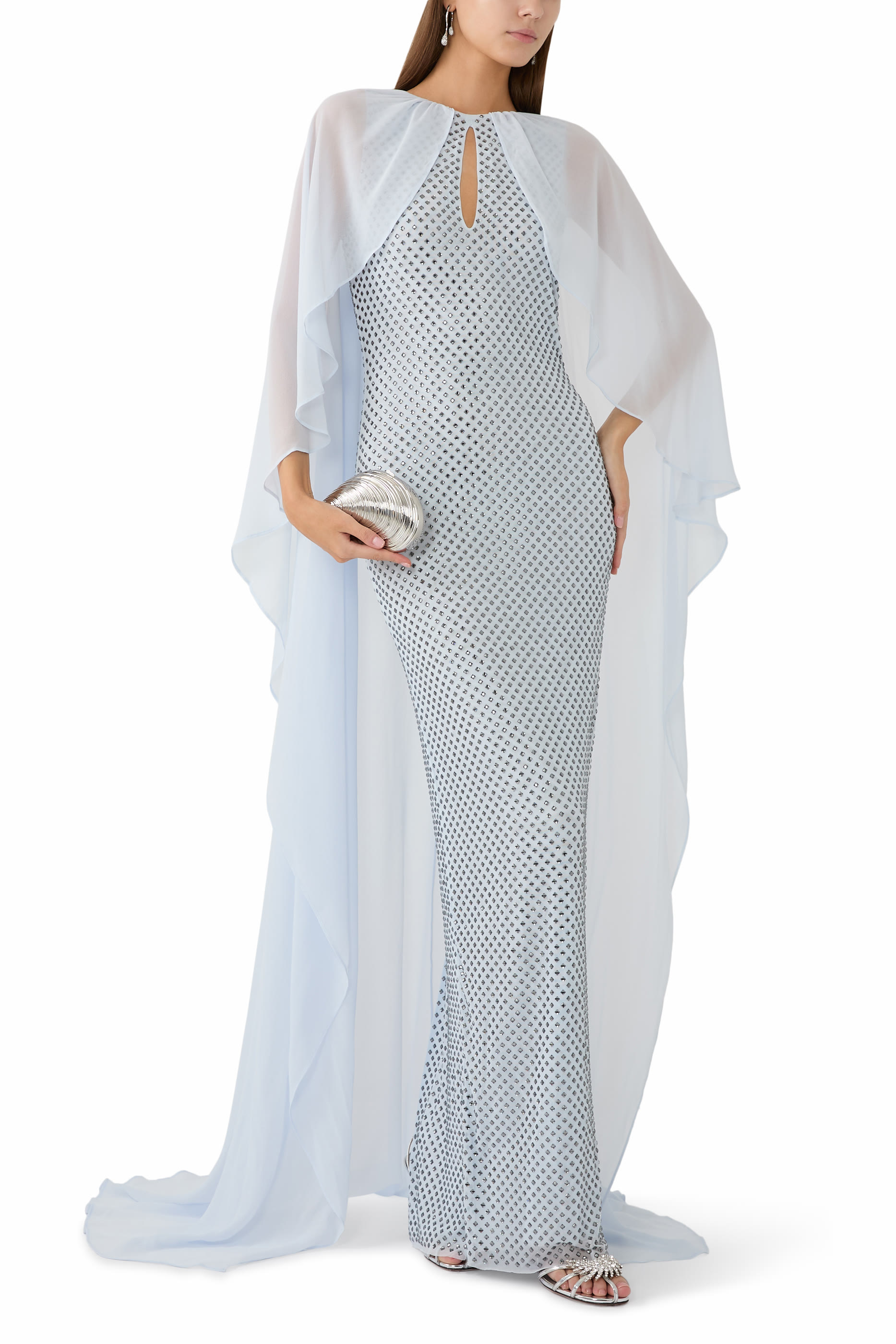 Rhinestone Cape Maxi Dress