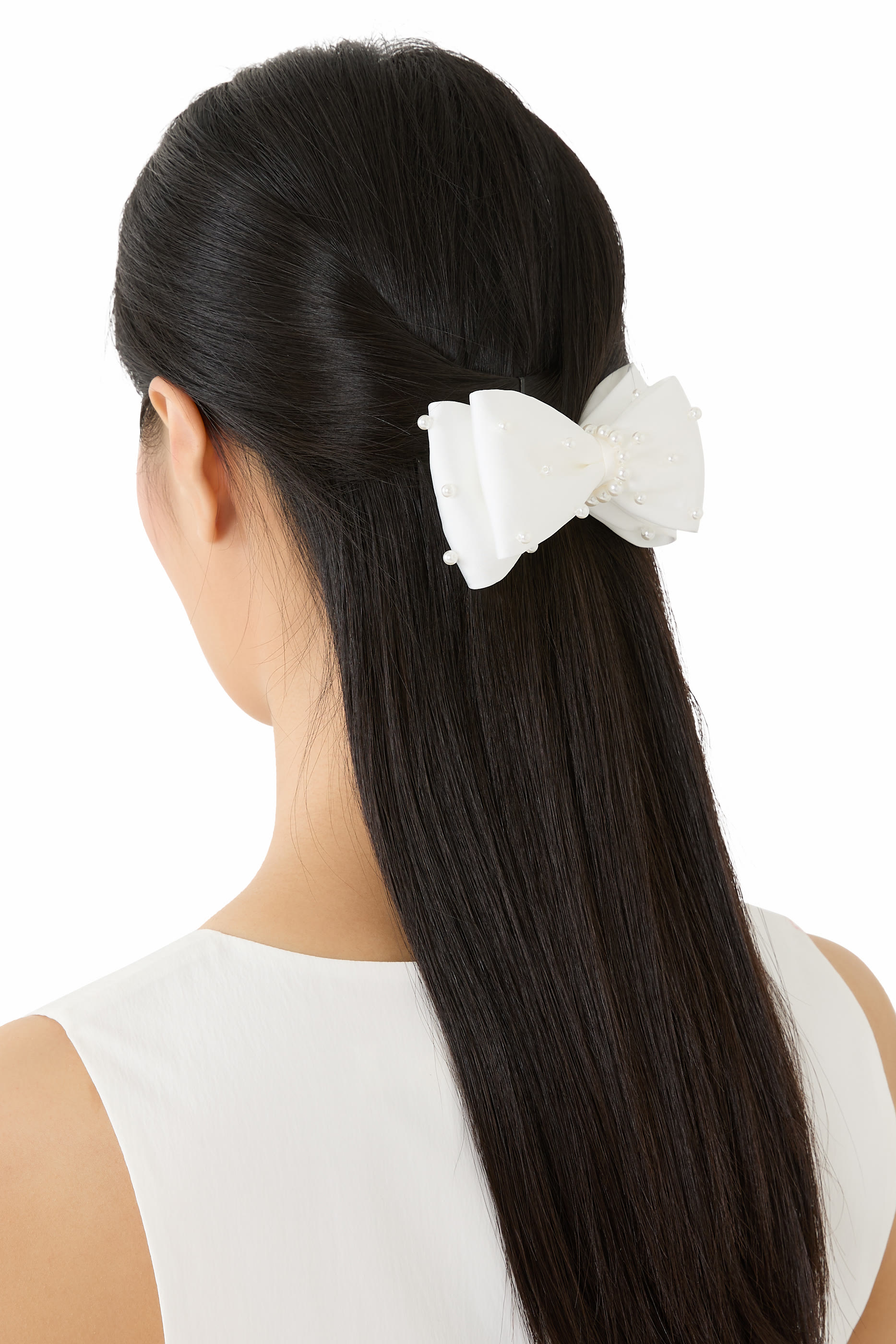 Satin Pearl Bow Hair Clip