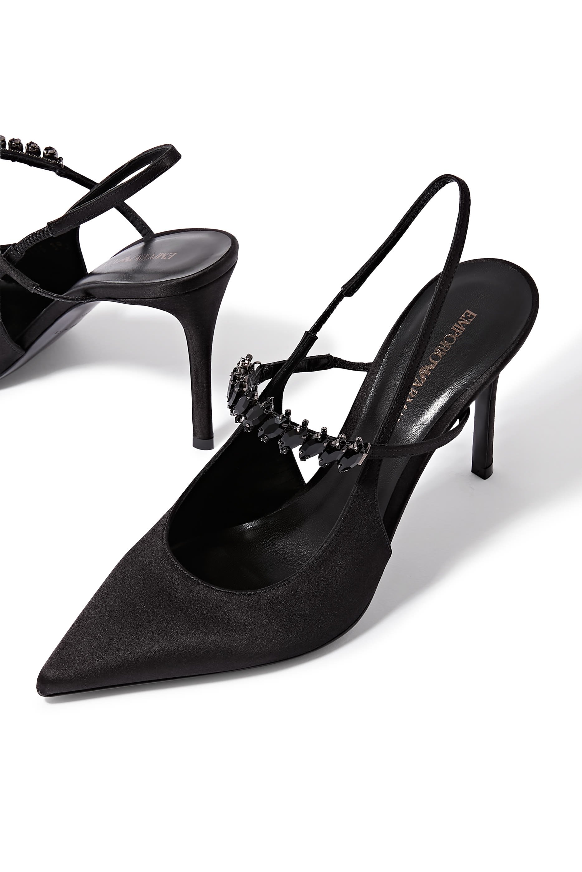 Embellished Satin Slingback Pumps