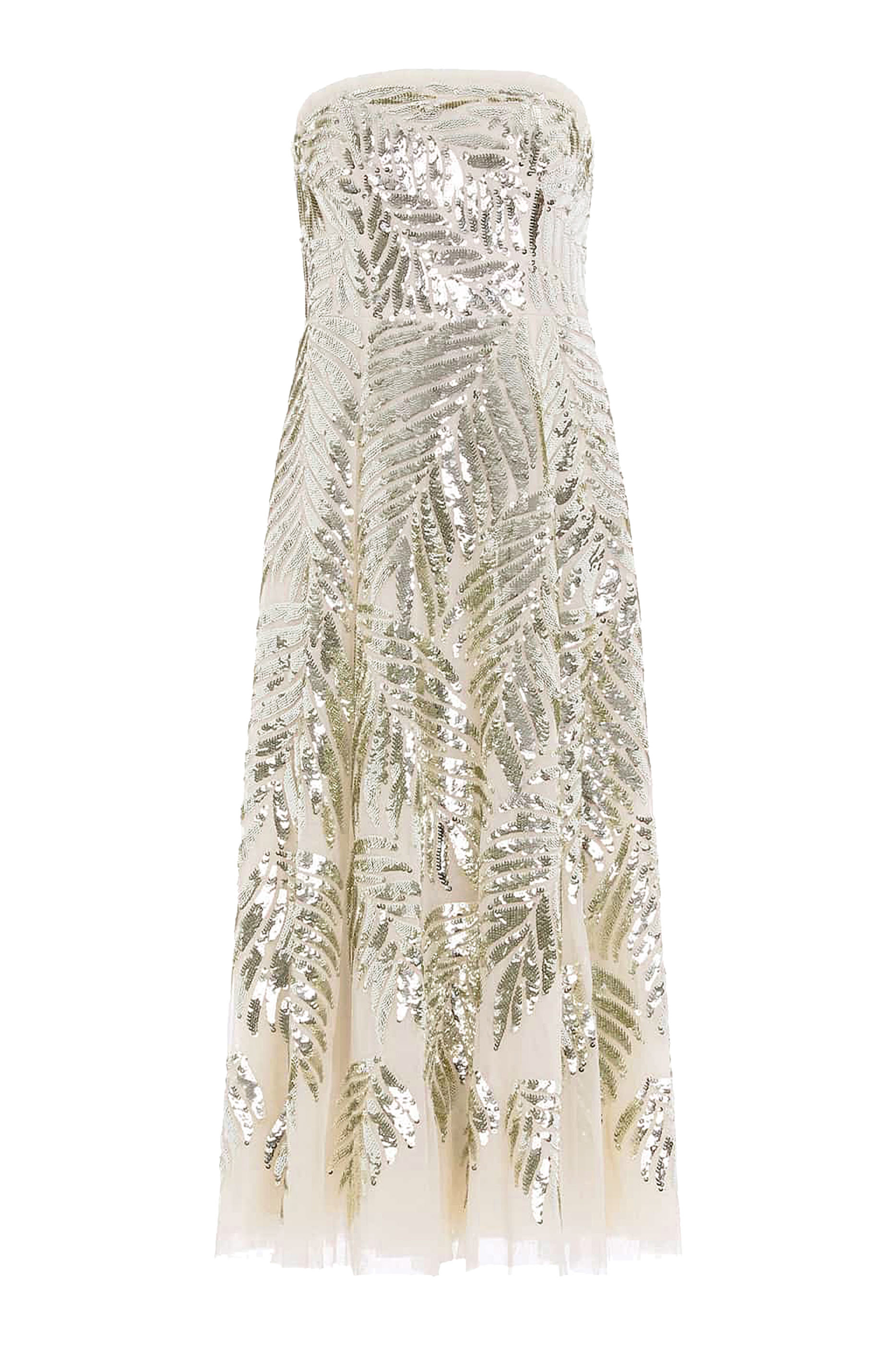 Feather Sequin Strapless Ballerina Dress