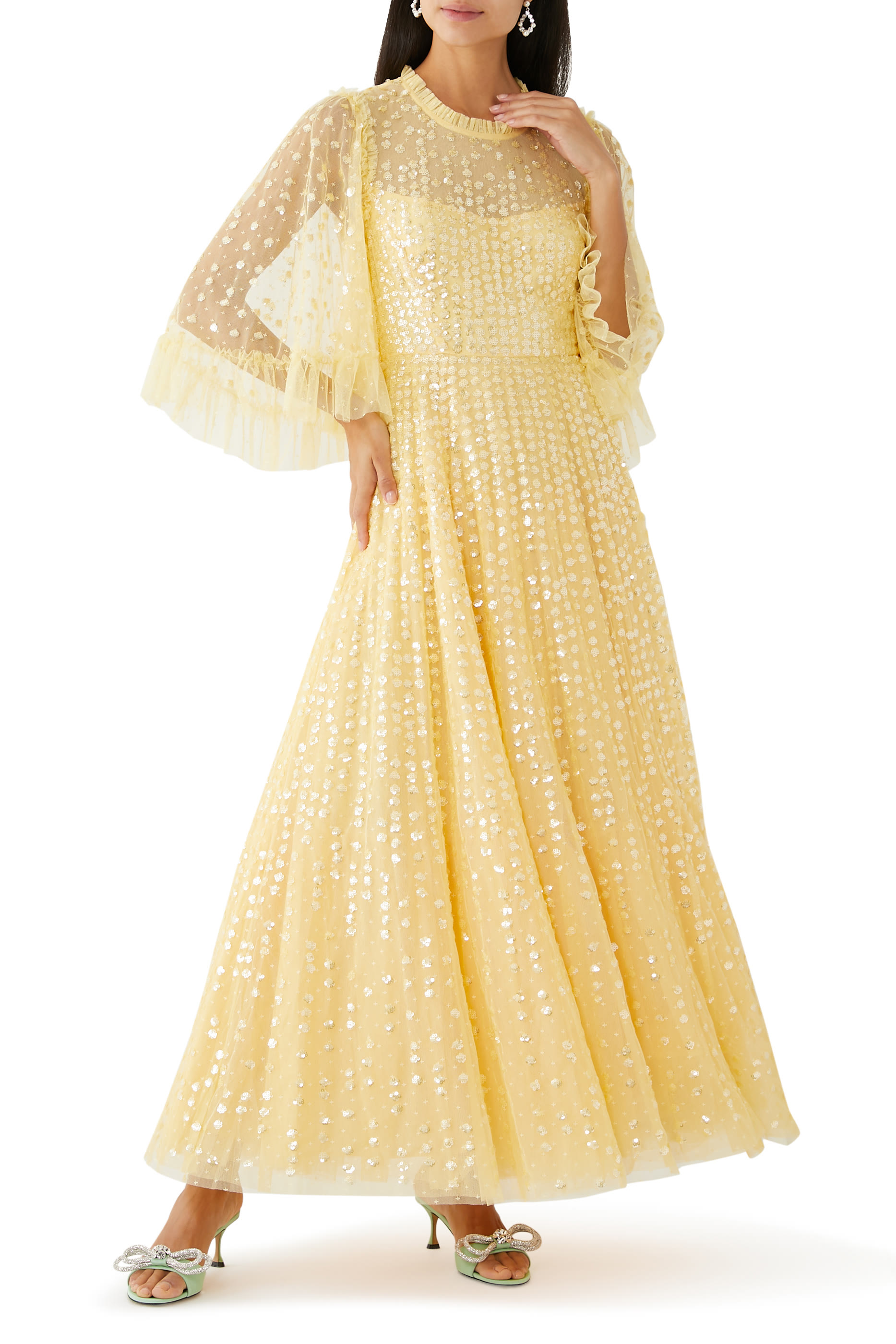 Raindrop Short Sleeve Ankle Gown