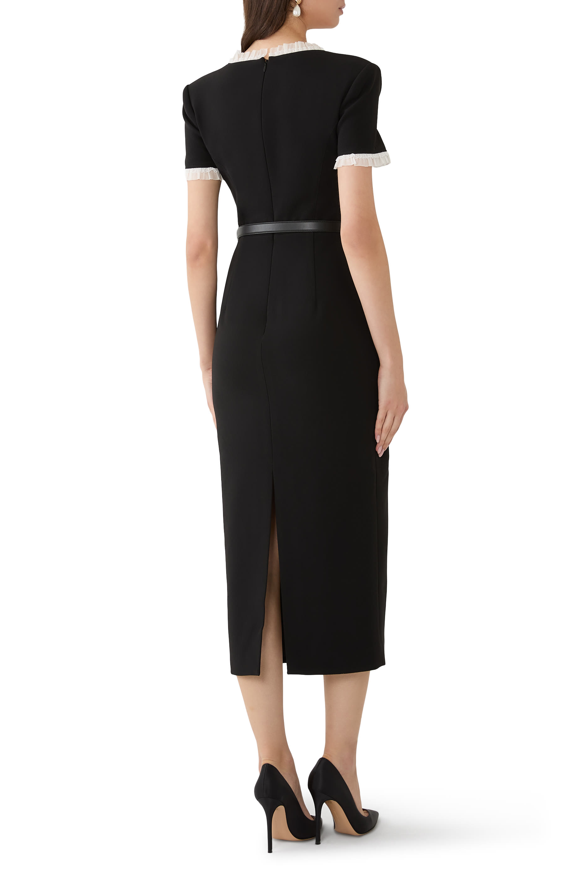 Crepe Contrast Frill Midi Dress