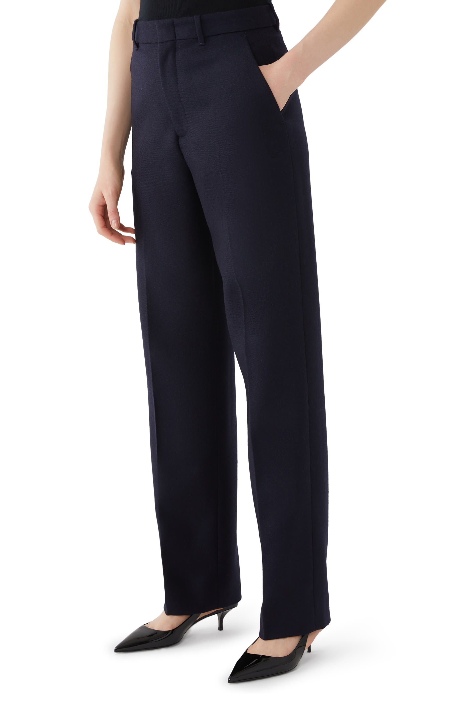Relaxed Fit Embroidered Wool Pants