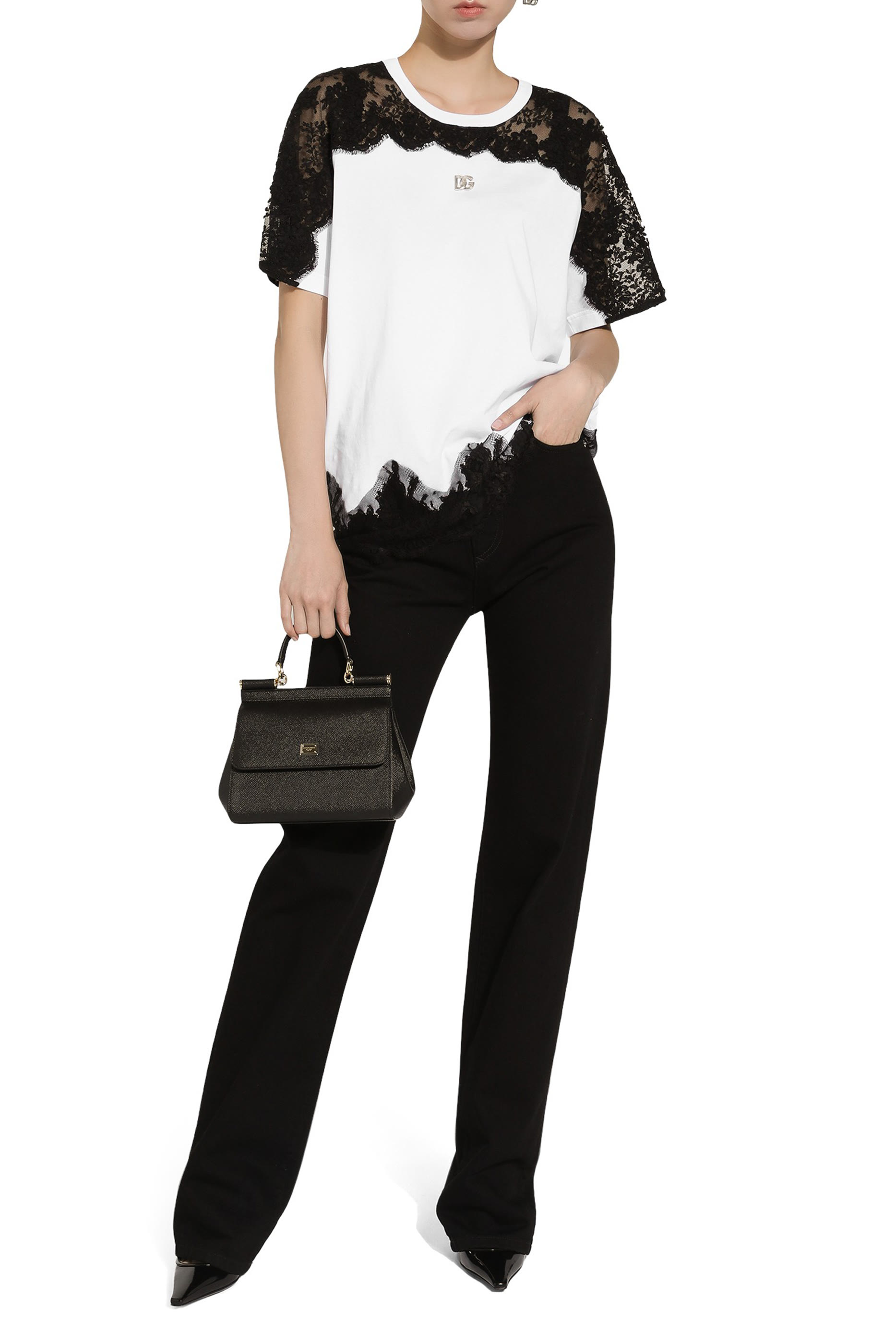 Jersey T-Shirt with DG Logo and Lace Inserts