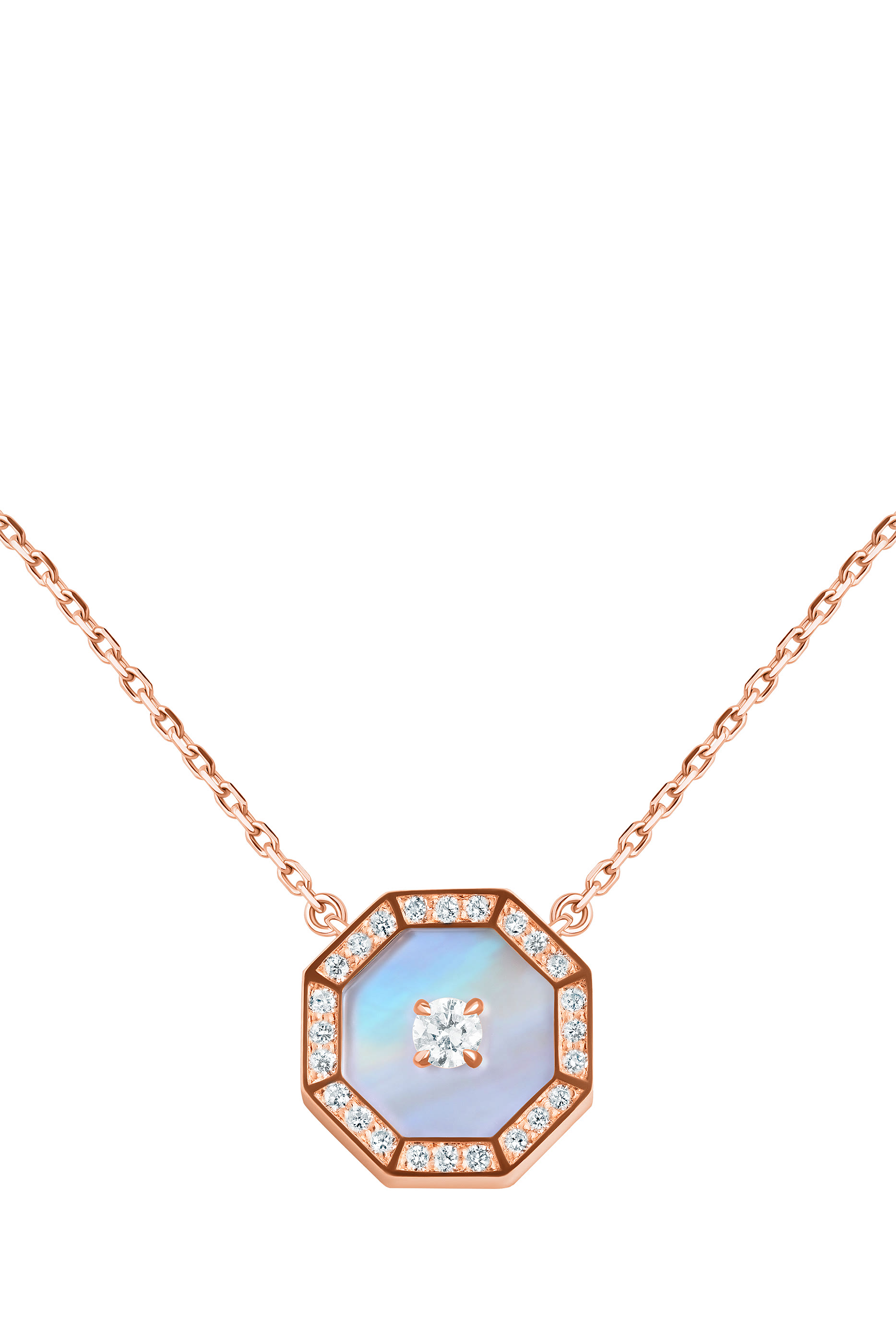 Ahjar Birwaz Necklace, 18K Rose Gold with Diamonds & Mother of Pearl