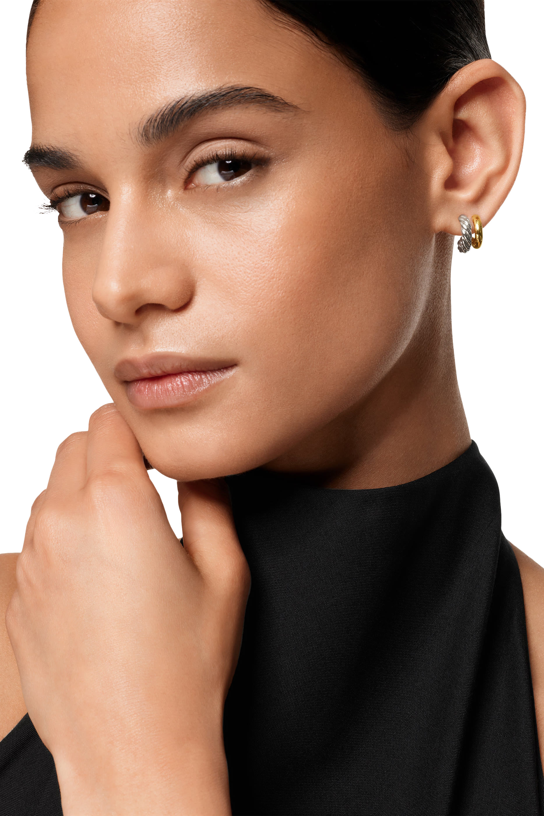 DY Mercer&reg; Double Hoop Huggie Earrings, Sterling Silver & 18K Yellow Gold