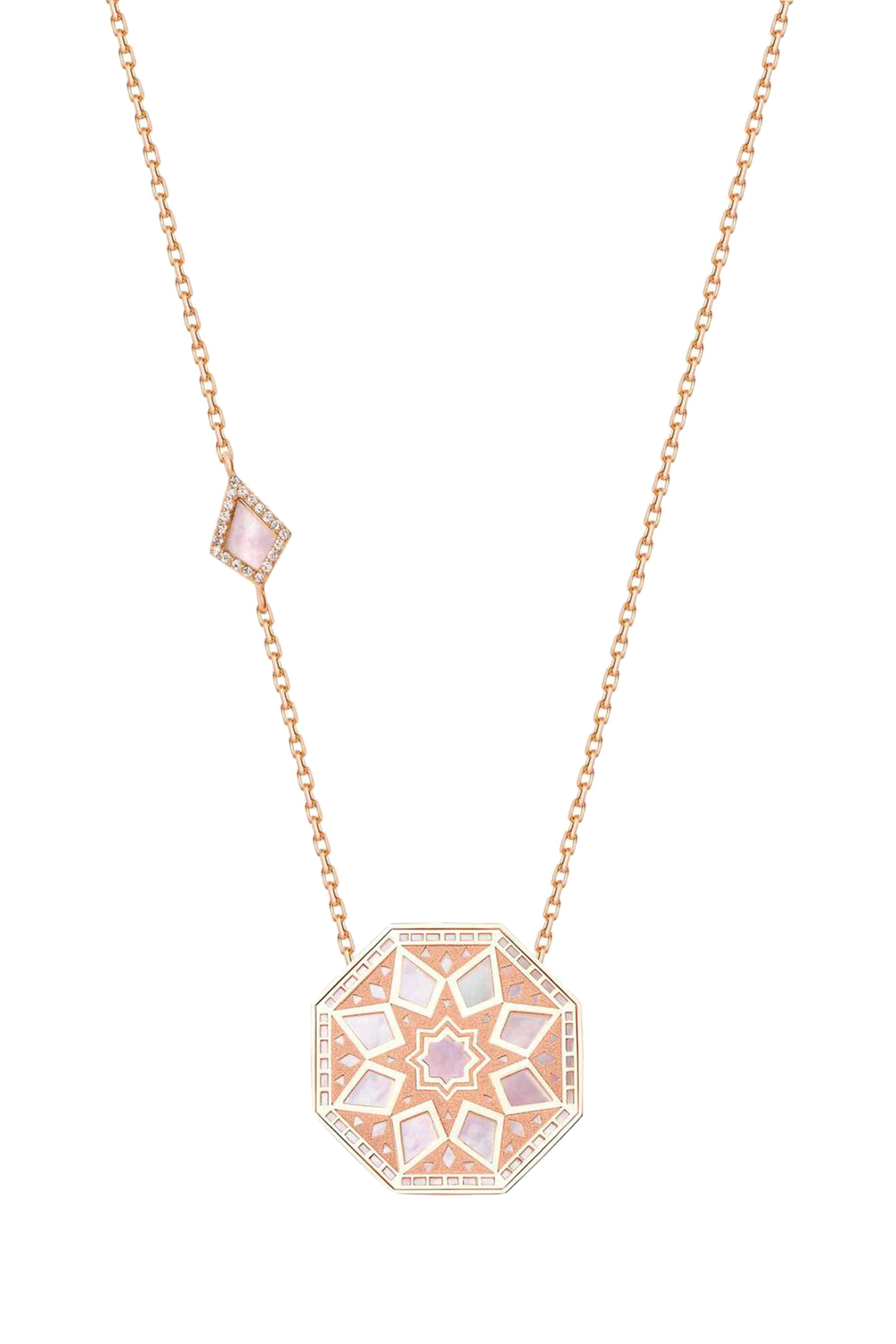 Classic Turath Medium Necklace, 18k Rose Gold, Mother of Pearl & Diamonds