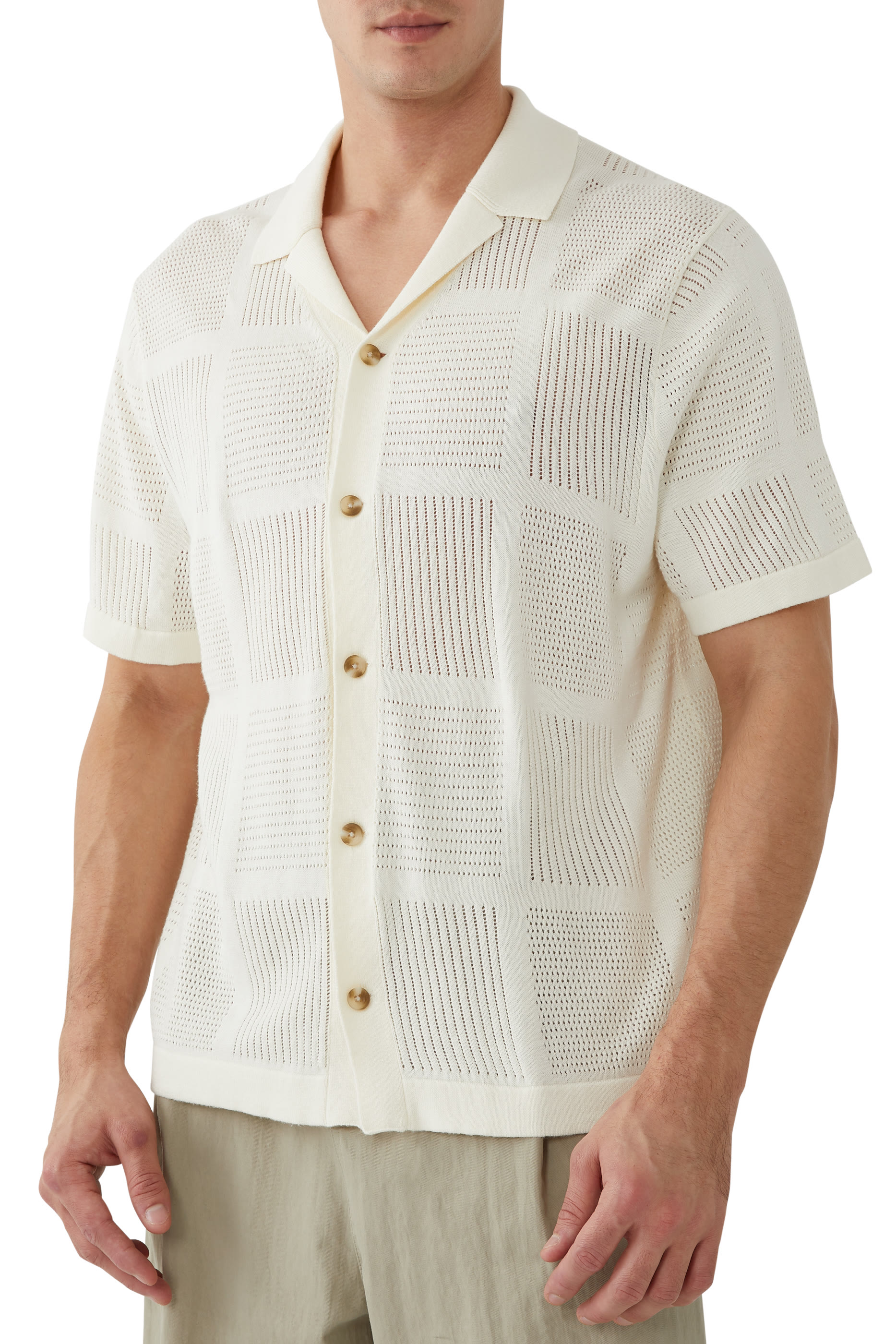 Patchwork Pointelle Short Sleeves Shirt