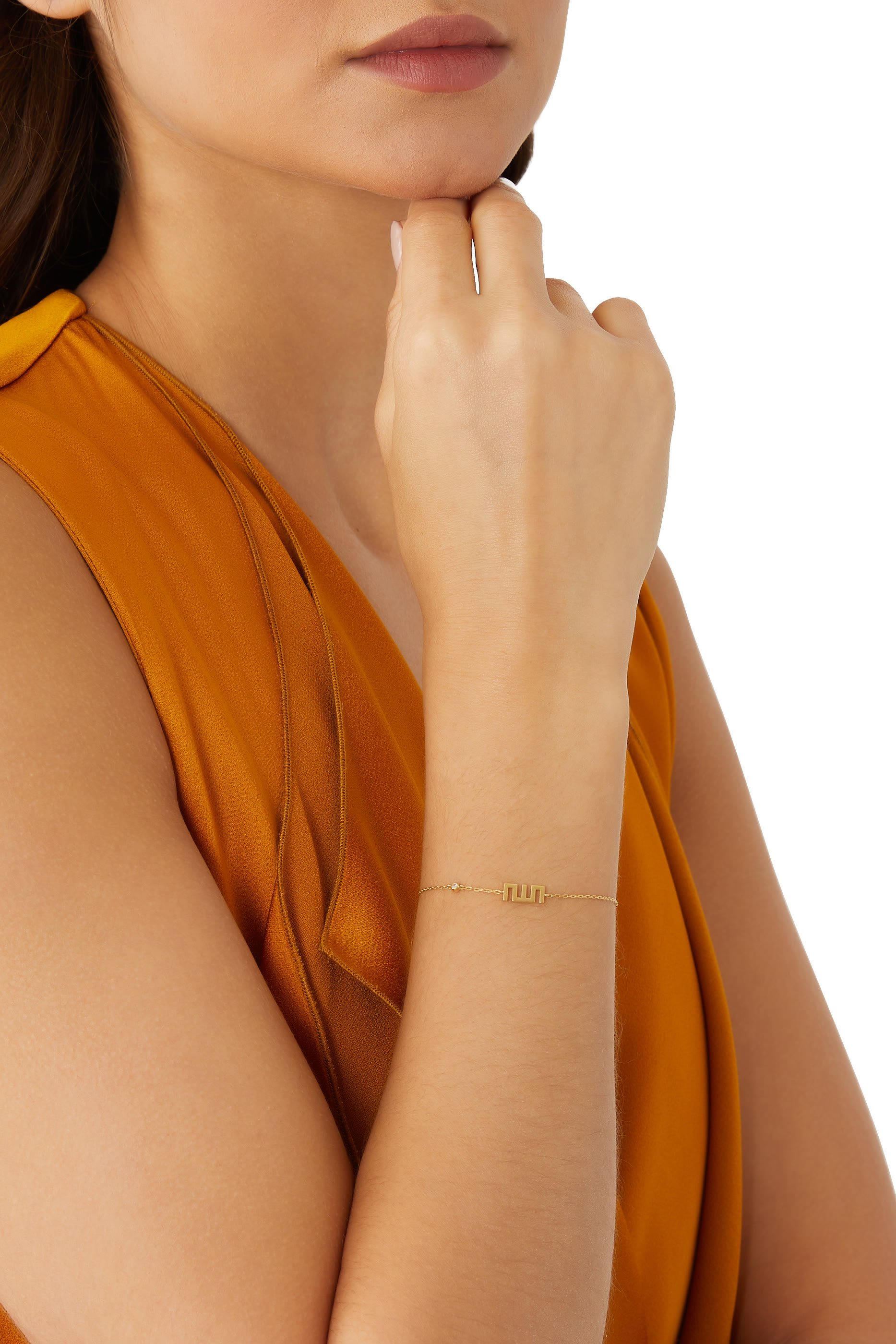 Allah Small Dot Bracelet, 18k Yellow Gold with Diamond