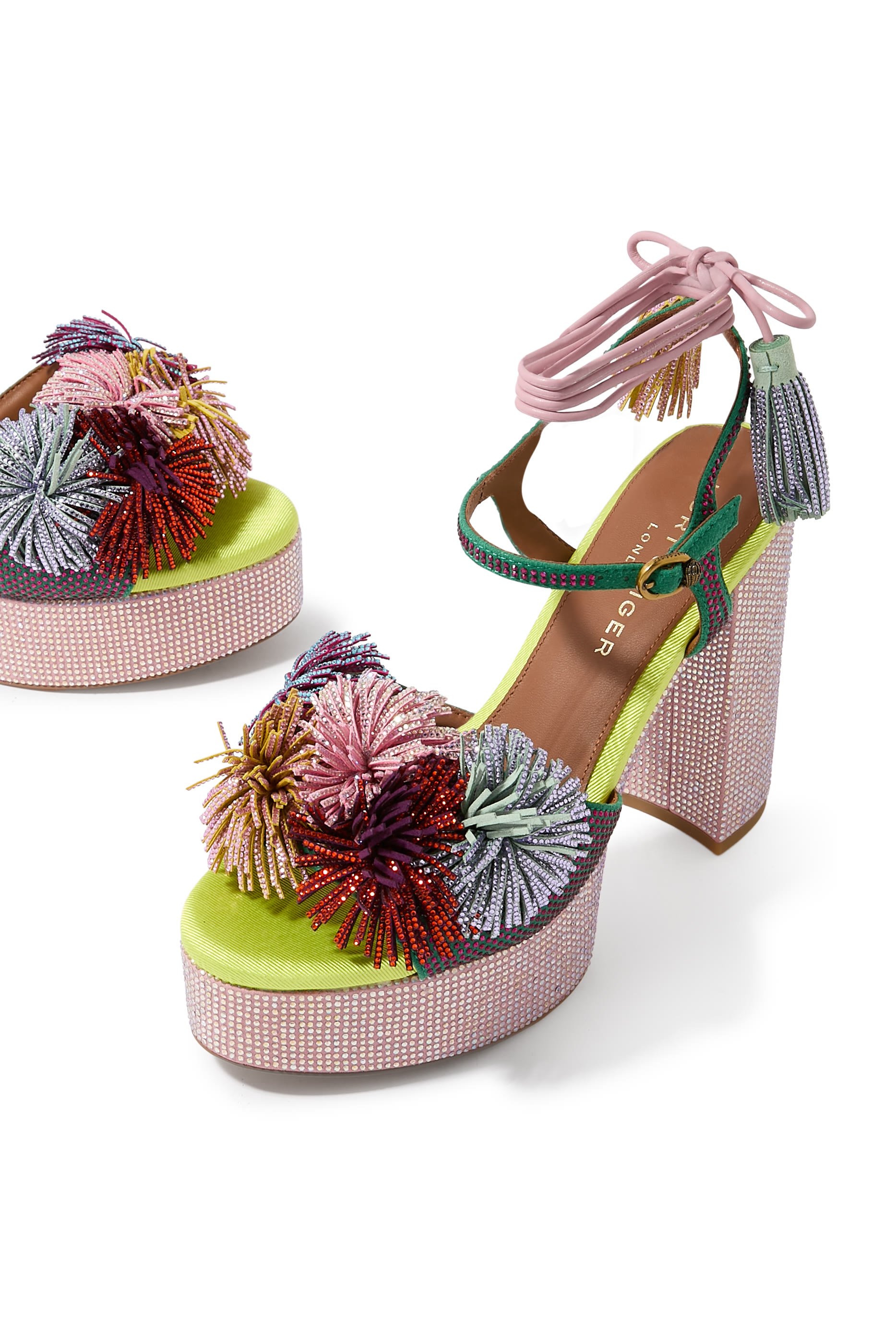 Pom Pom Tie Platform Sandals 125