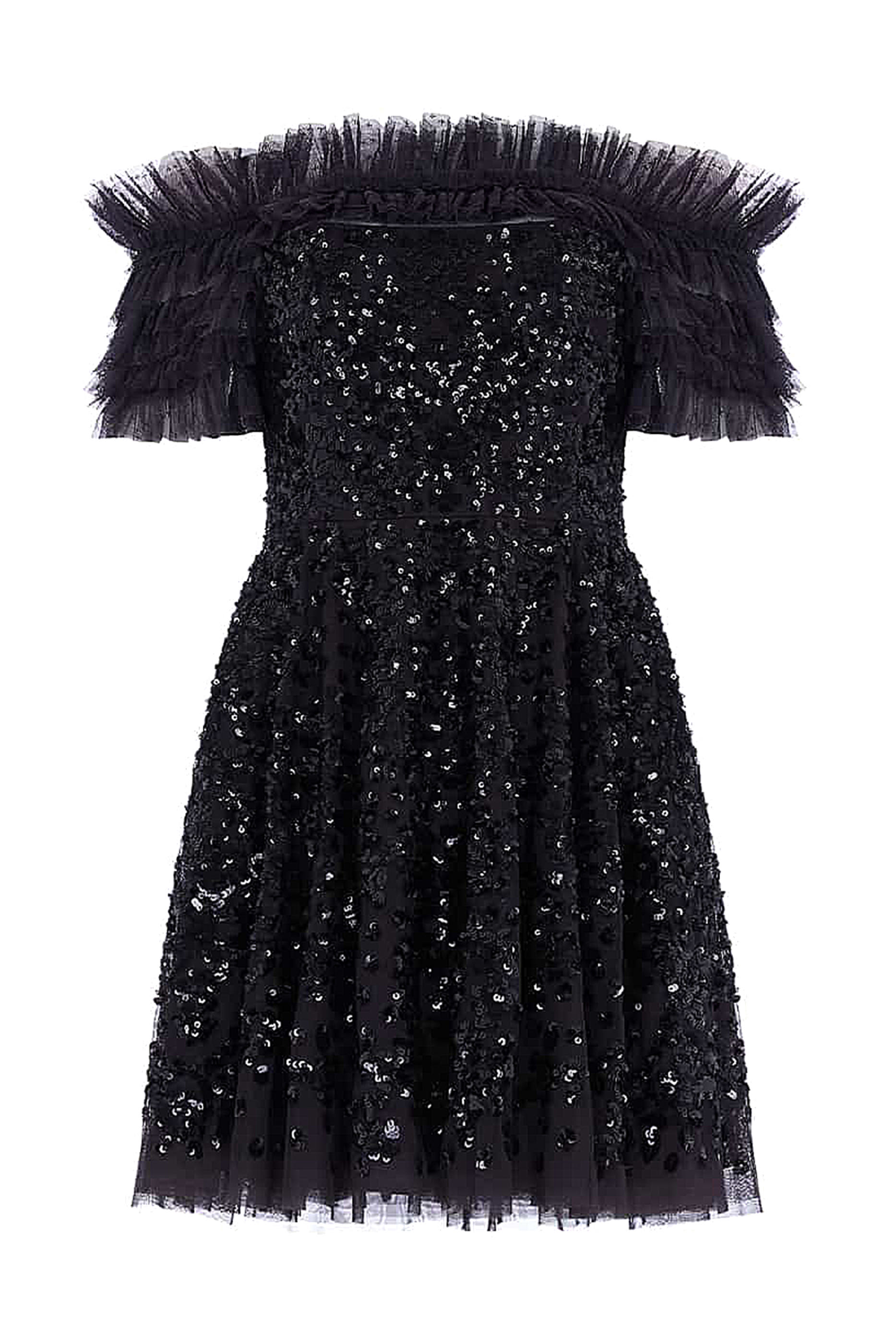 Sequin Wreath Off-Shoulder Micro Mini Dress