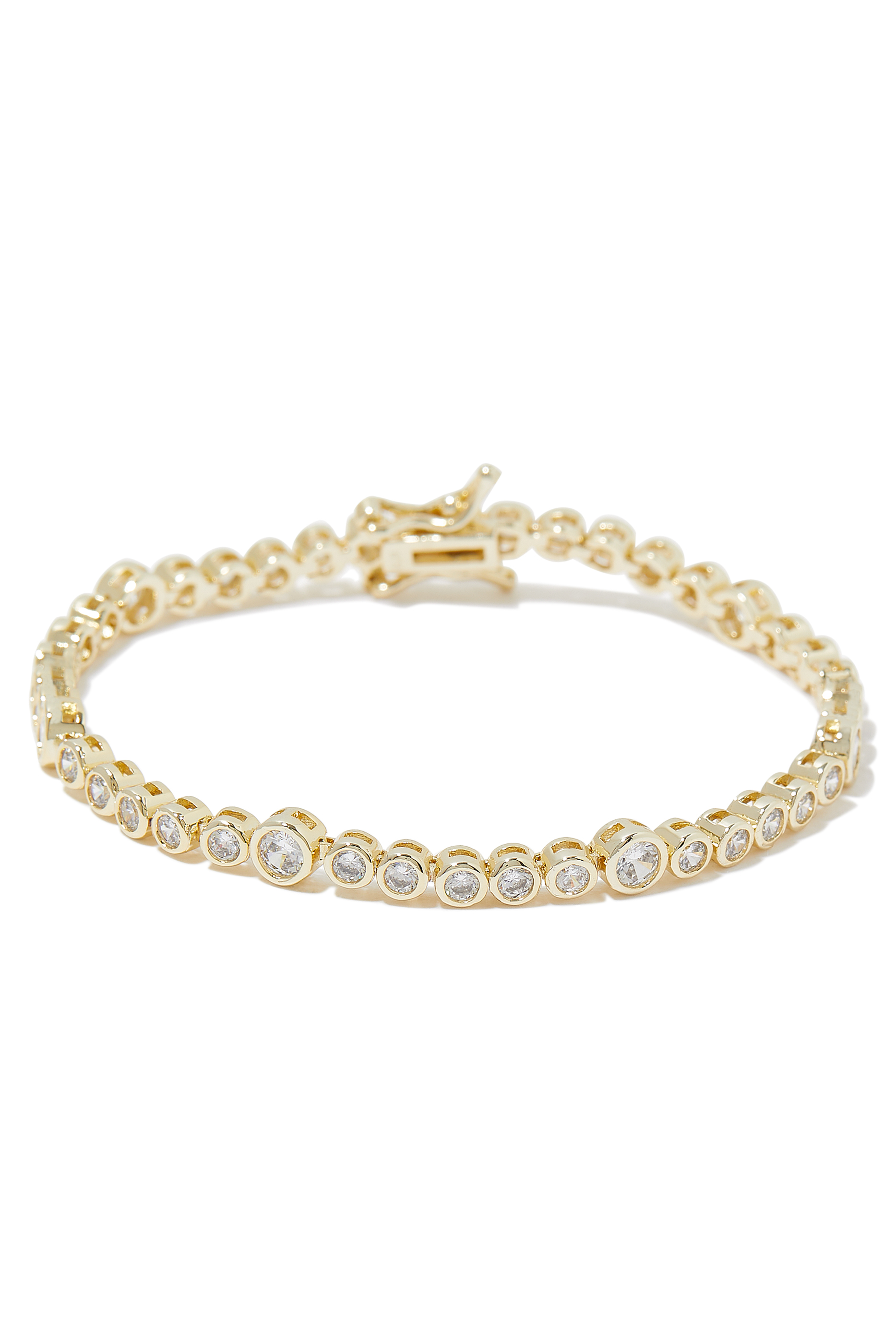 Multi-Size Bezel Tennis Bracelet, Gold-Plated Brass & Cubic Zirconia