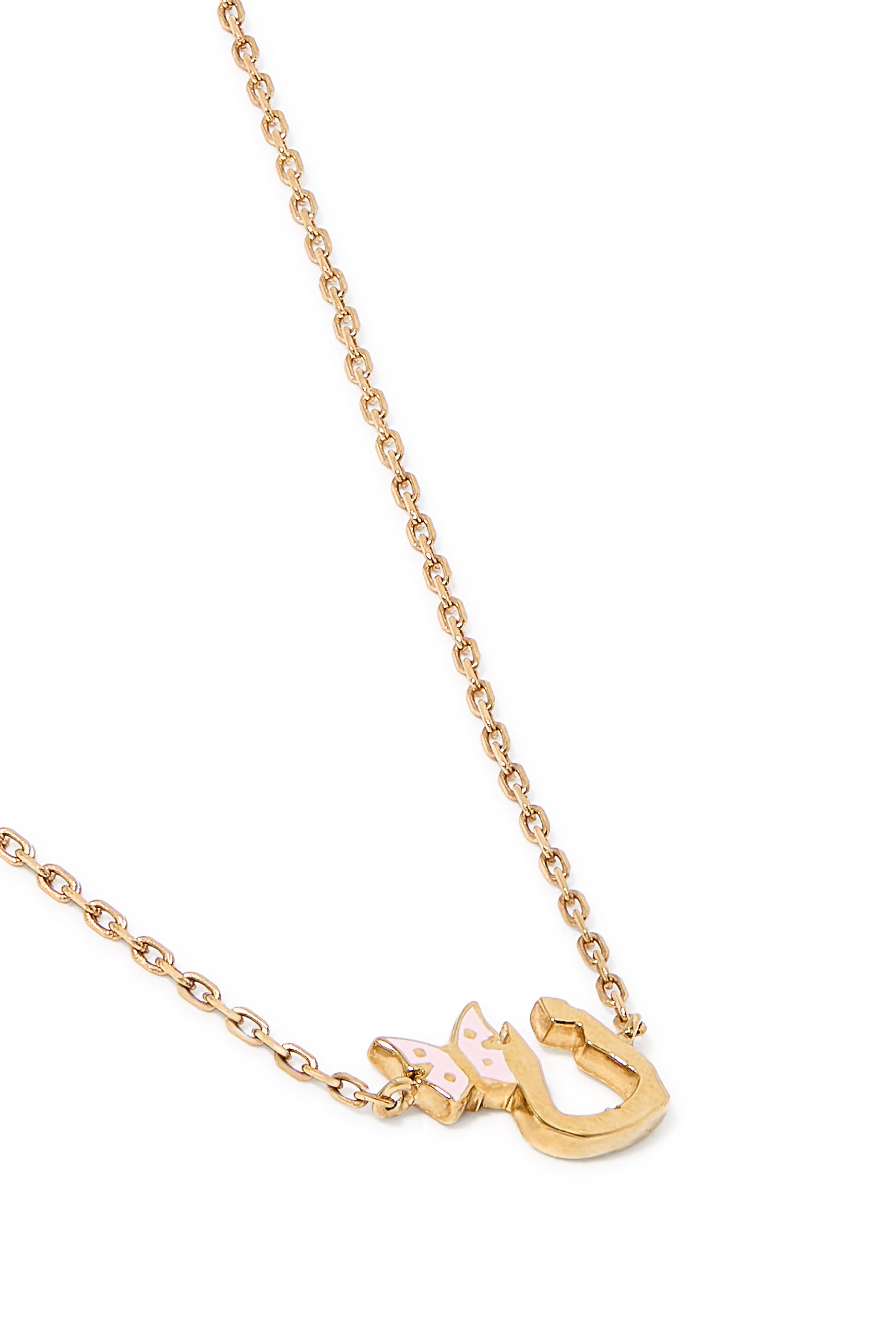 Kids Tiny Bling Butterfly Letter 'Noon' Necklace, 18K Yellow Gold & Enamel