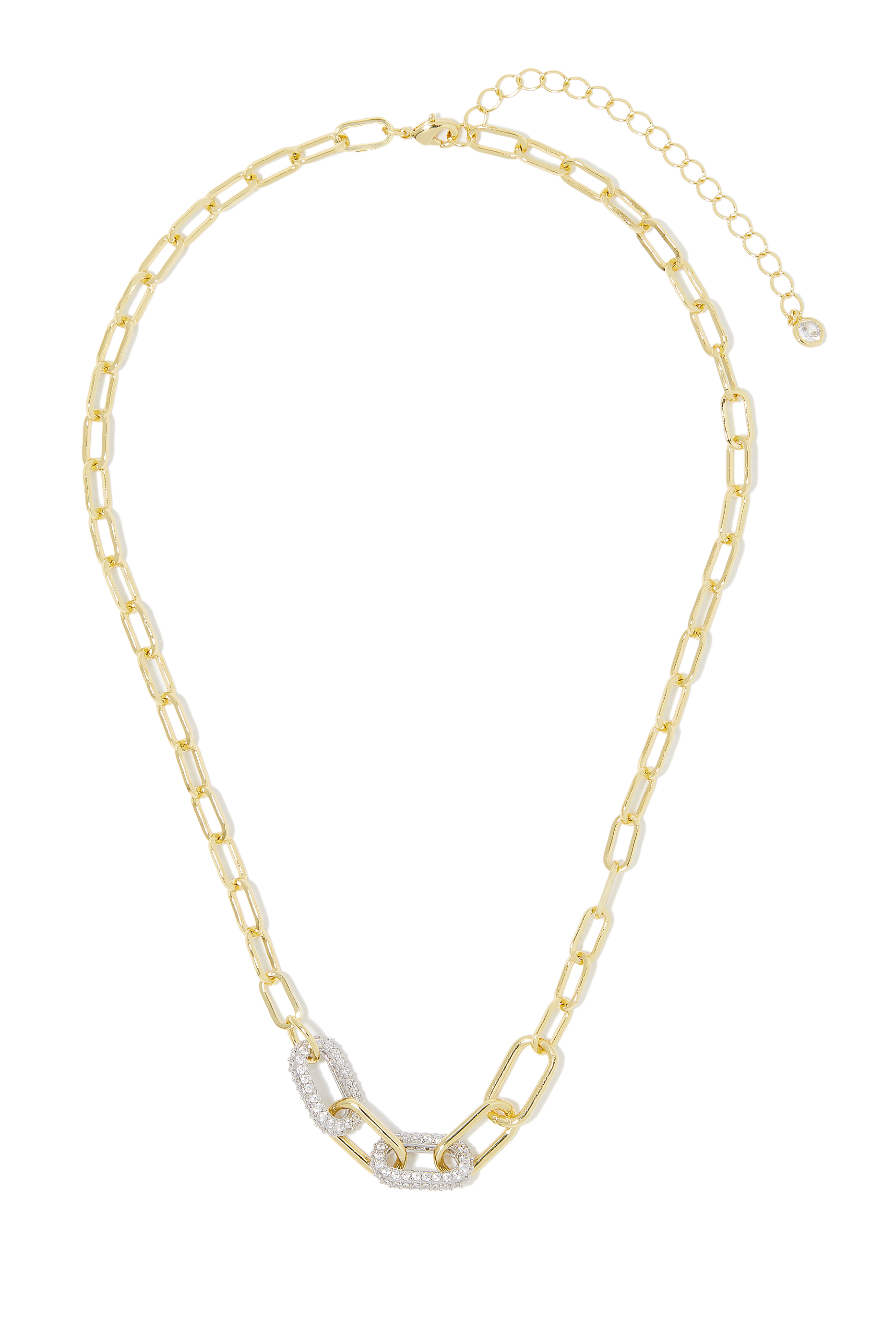 Double Pave Link Chain Necklace, Gold-Plated Brass & Cubic Zirconia