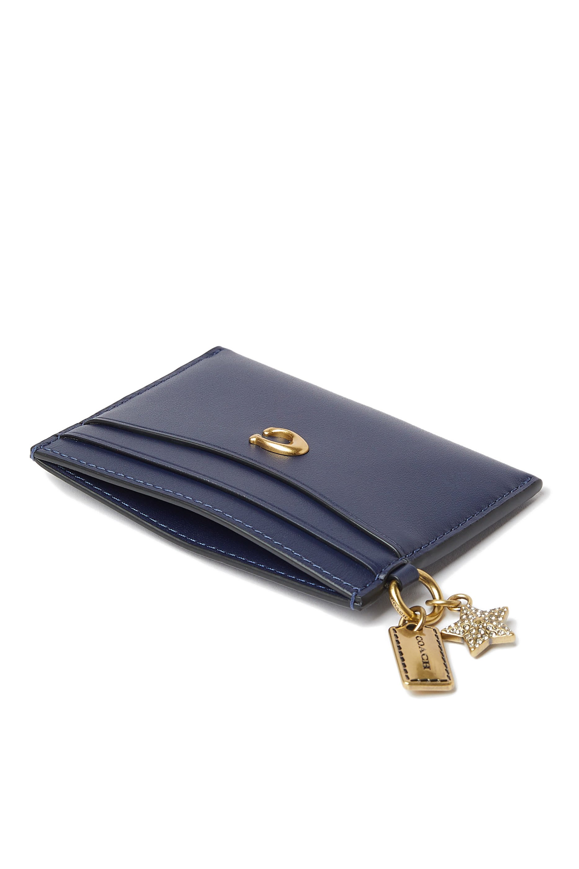 Refined Calf Leather Essential Card Case With Charm