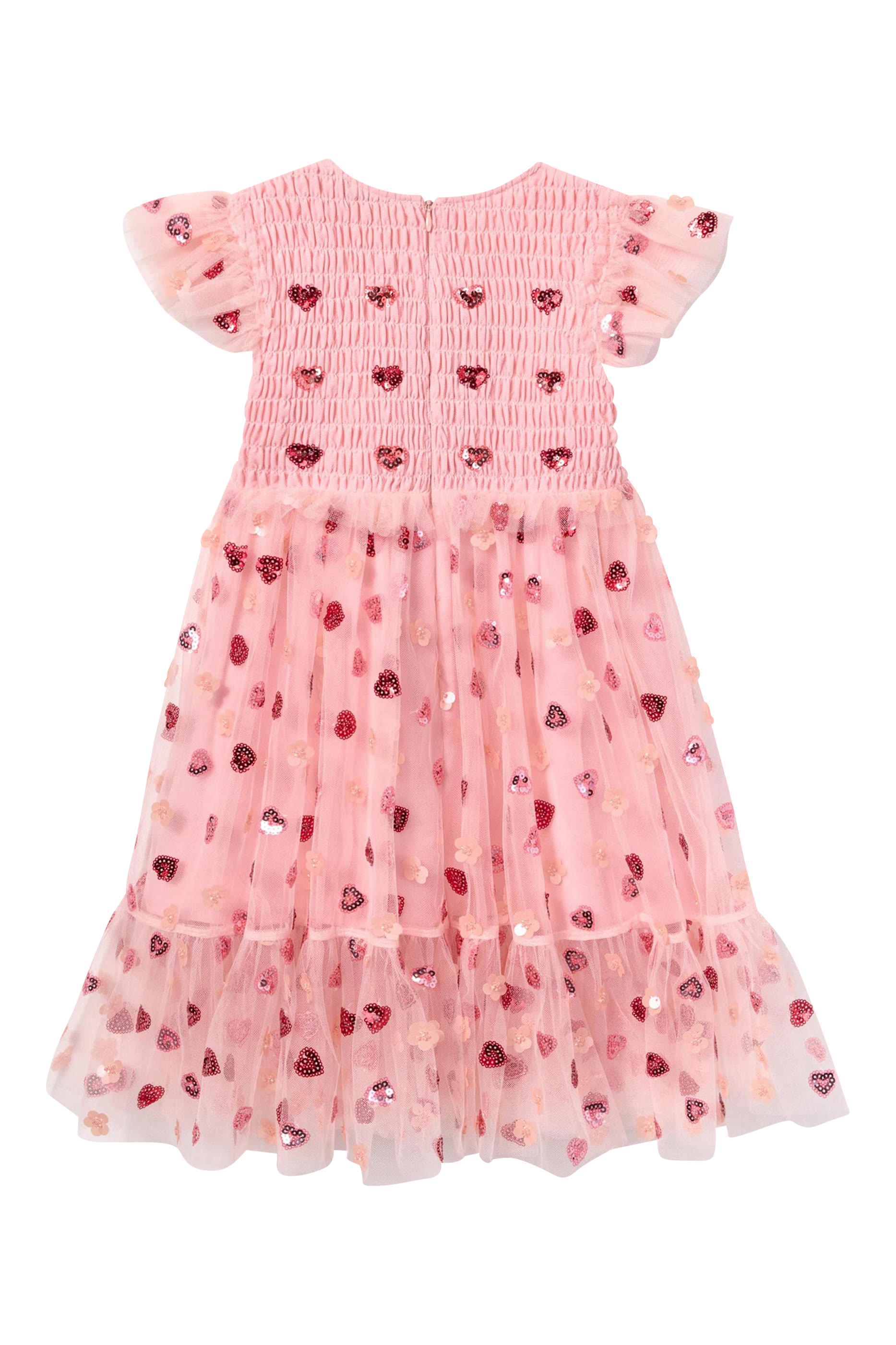 Kids Mesh Heart Sequin Dress