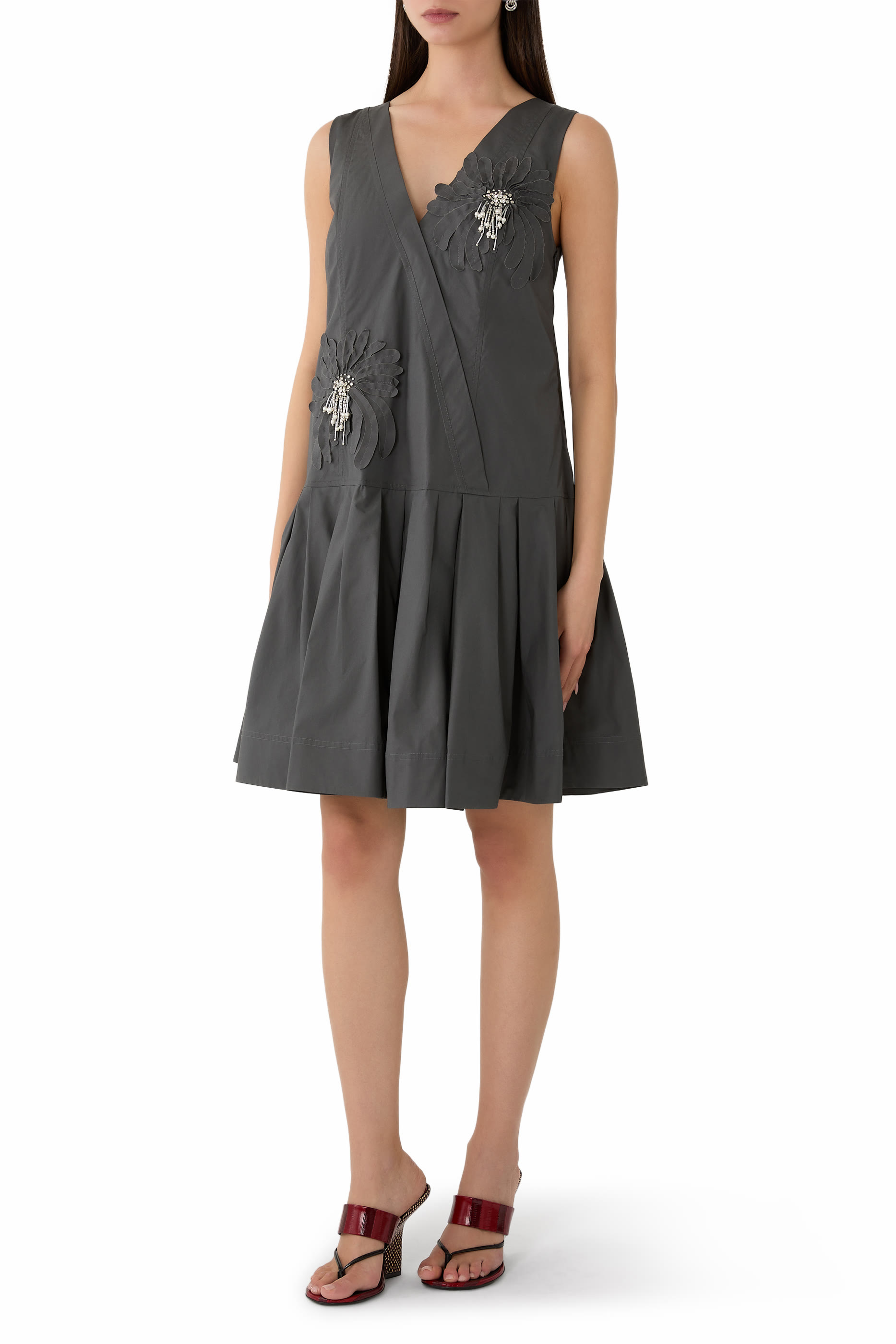 Draped Tank Dress With Floral Appliqu&eacute; 