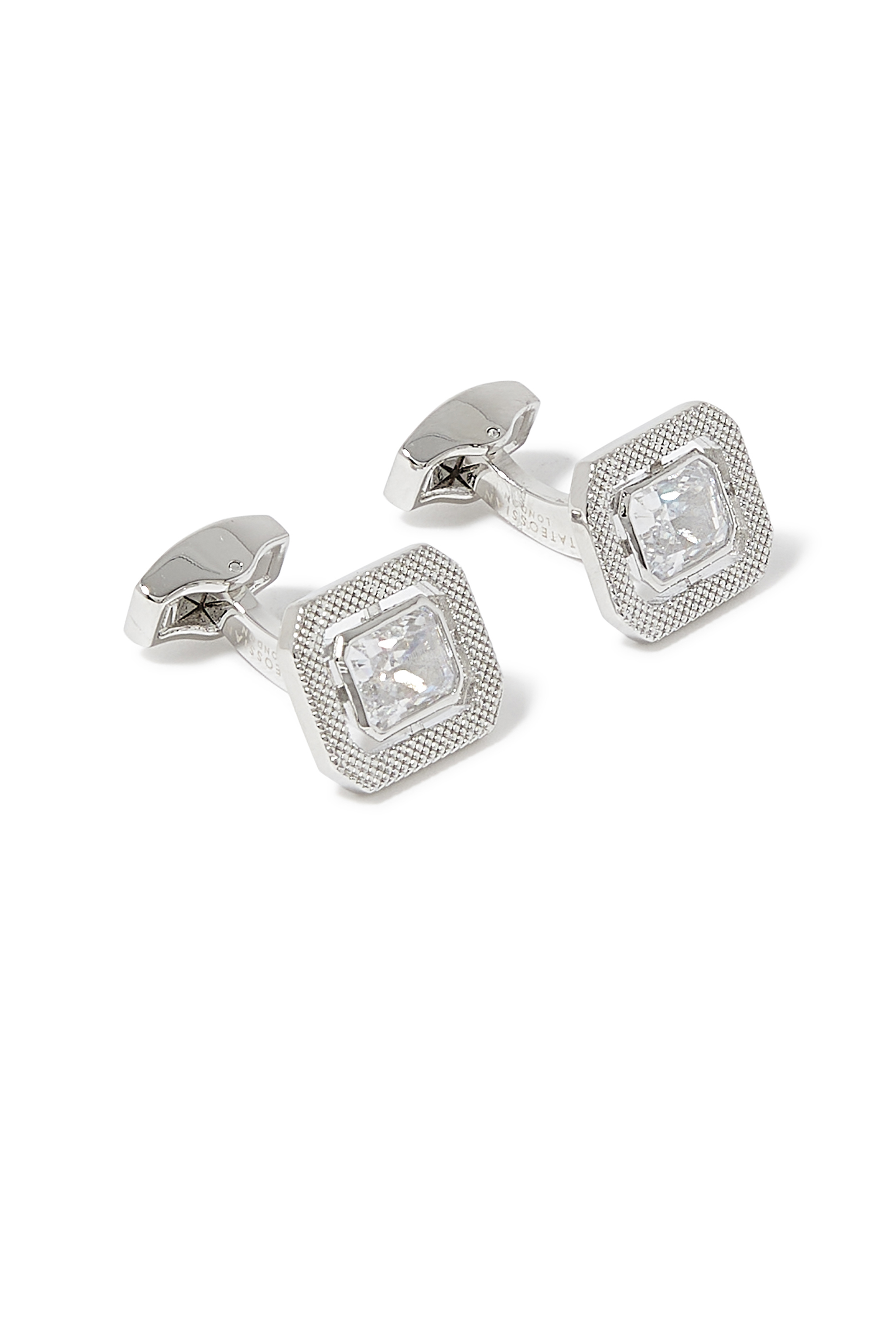 Halo Cufflinks, Plated Rhodium & Cubic Zirconia