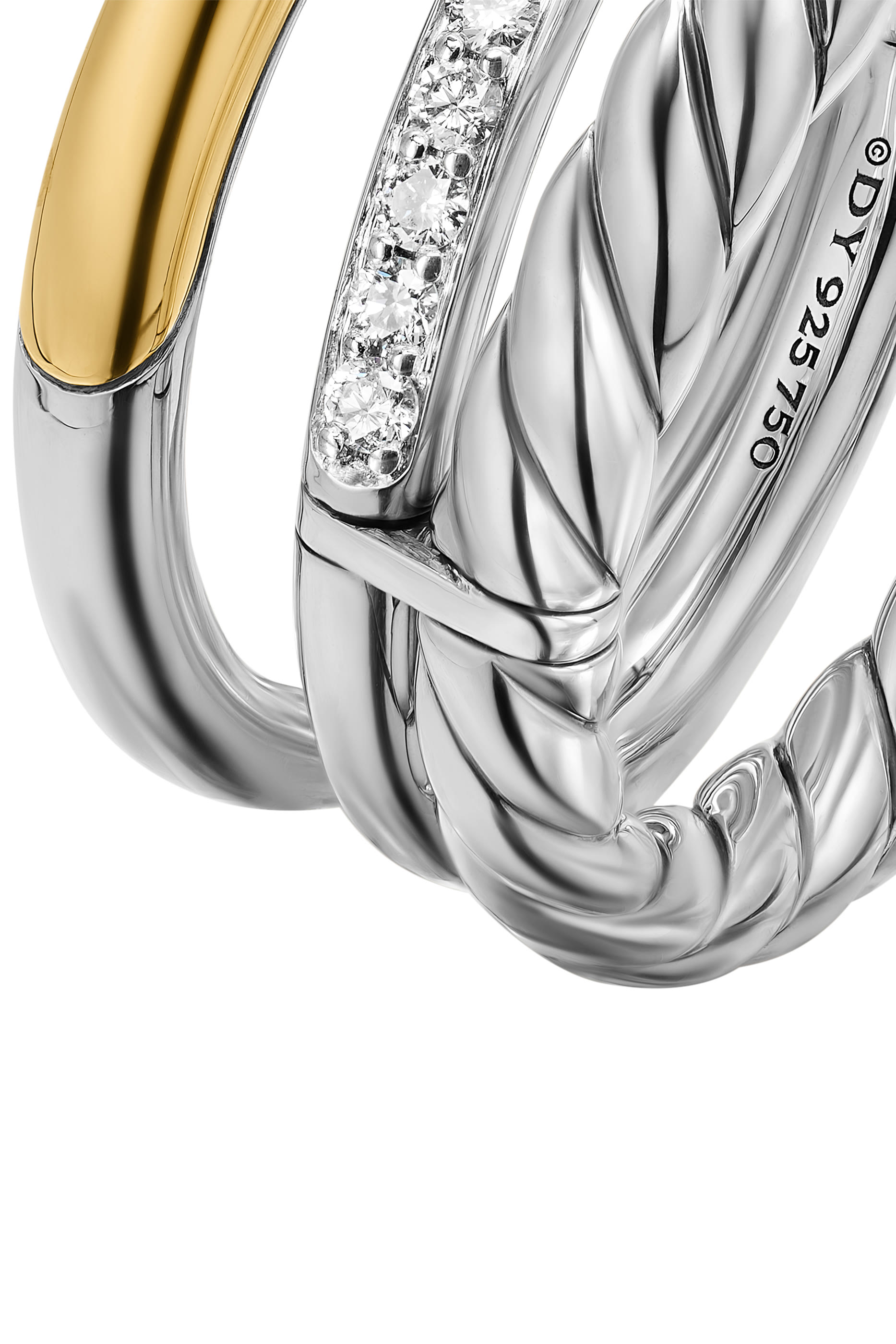DY Mercer® Three Row Ring, Sterling Silver with 18k Yellow Gold & Diamonds