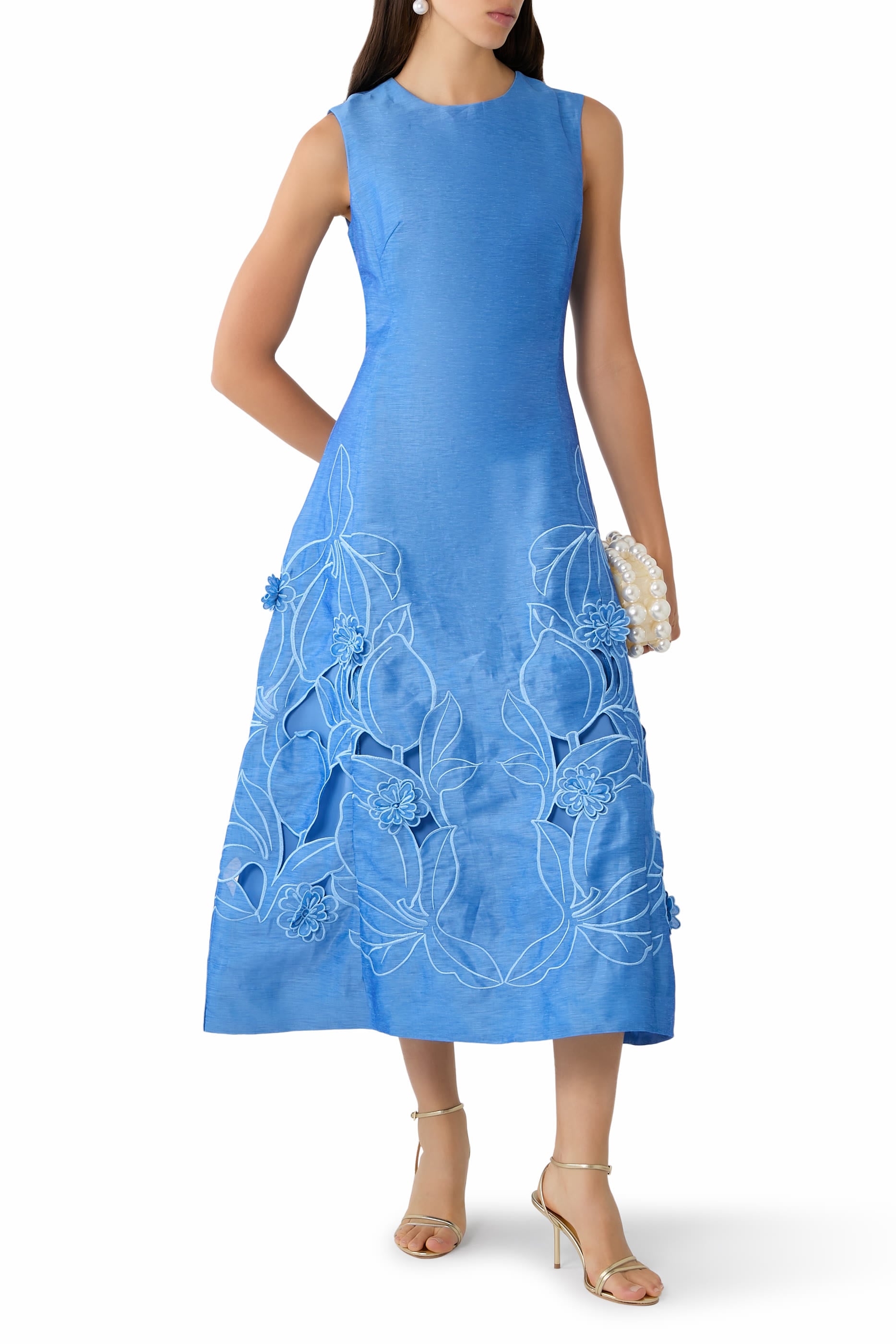 Cleo Appliqu&eacute; Sleeveless Midi Dress 