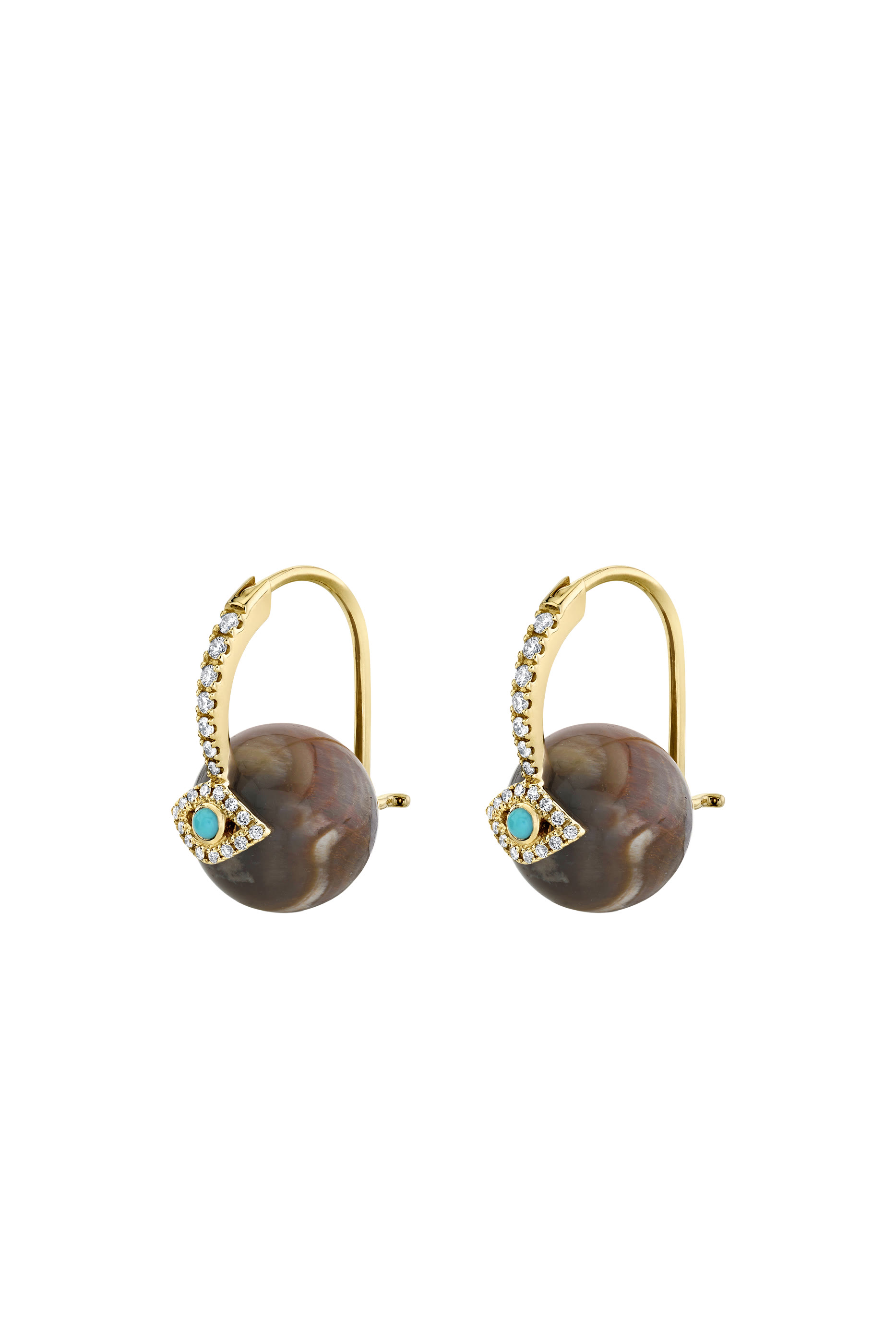 Gold & Diamond Evil Eye Earrings, 14K Yellow Gold, Diamond & Turquoise
