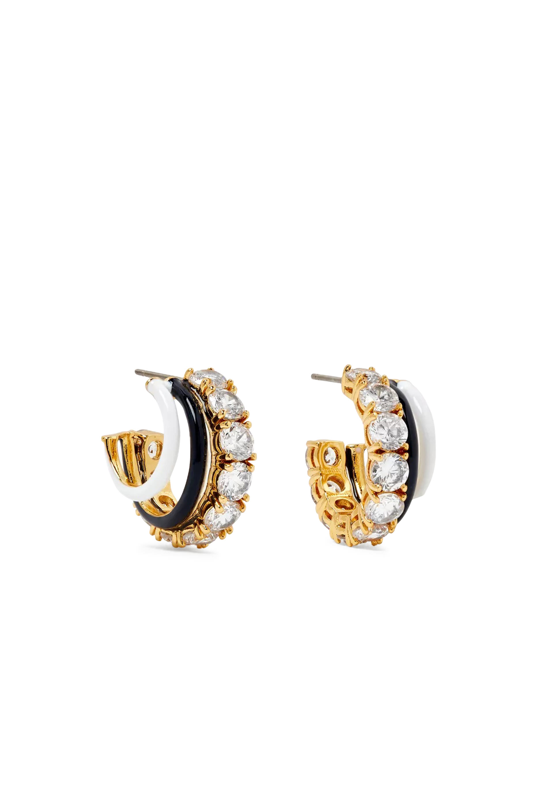 Hint of Shimmer Stacked Huggie Earrings, Plated Metal & Cubic Zirconia