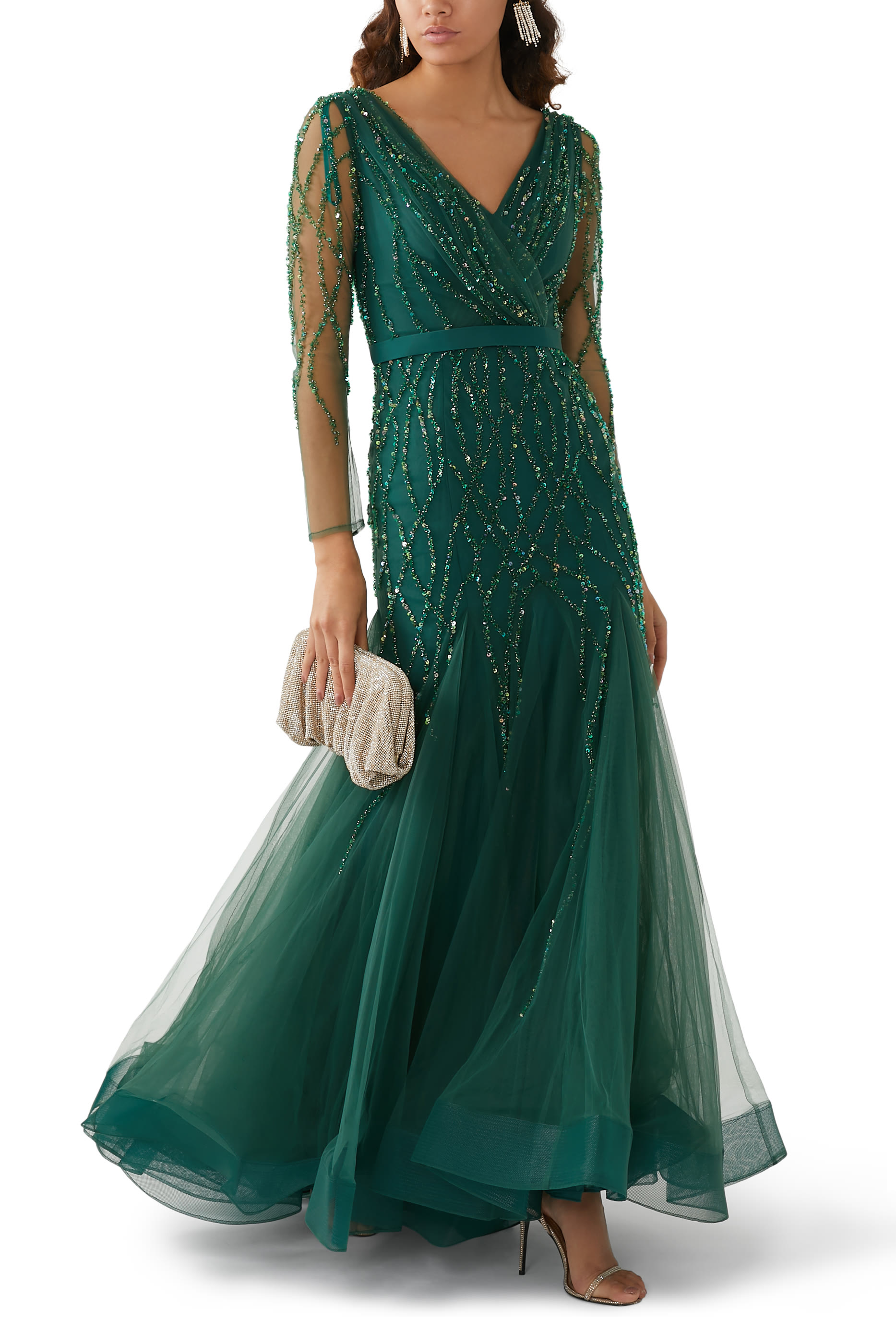 V-Neck Long Sleeves Gown