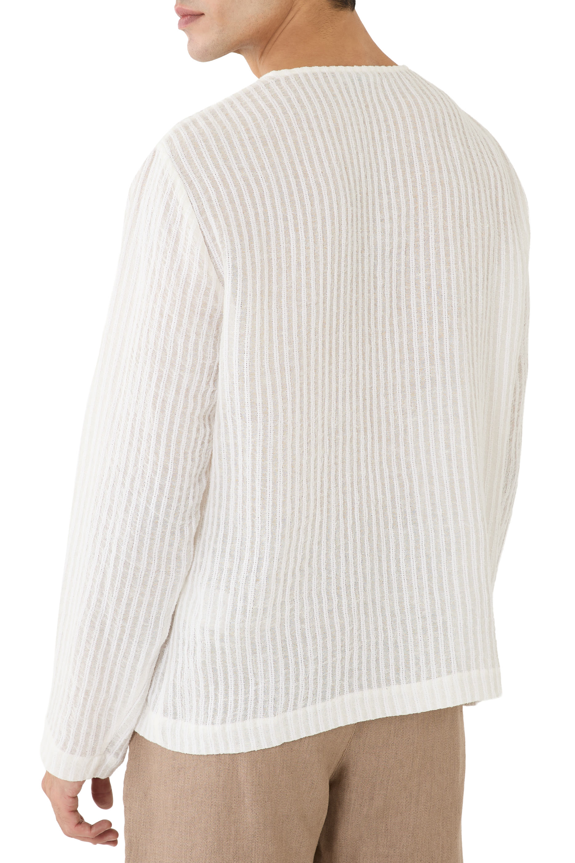 Sheer Stripe Linen Woven Henley