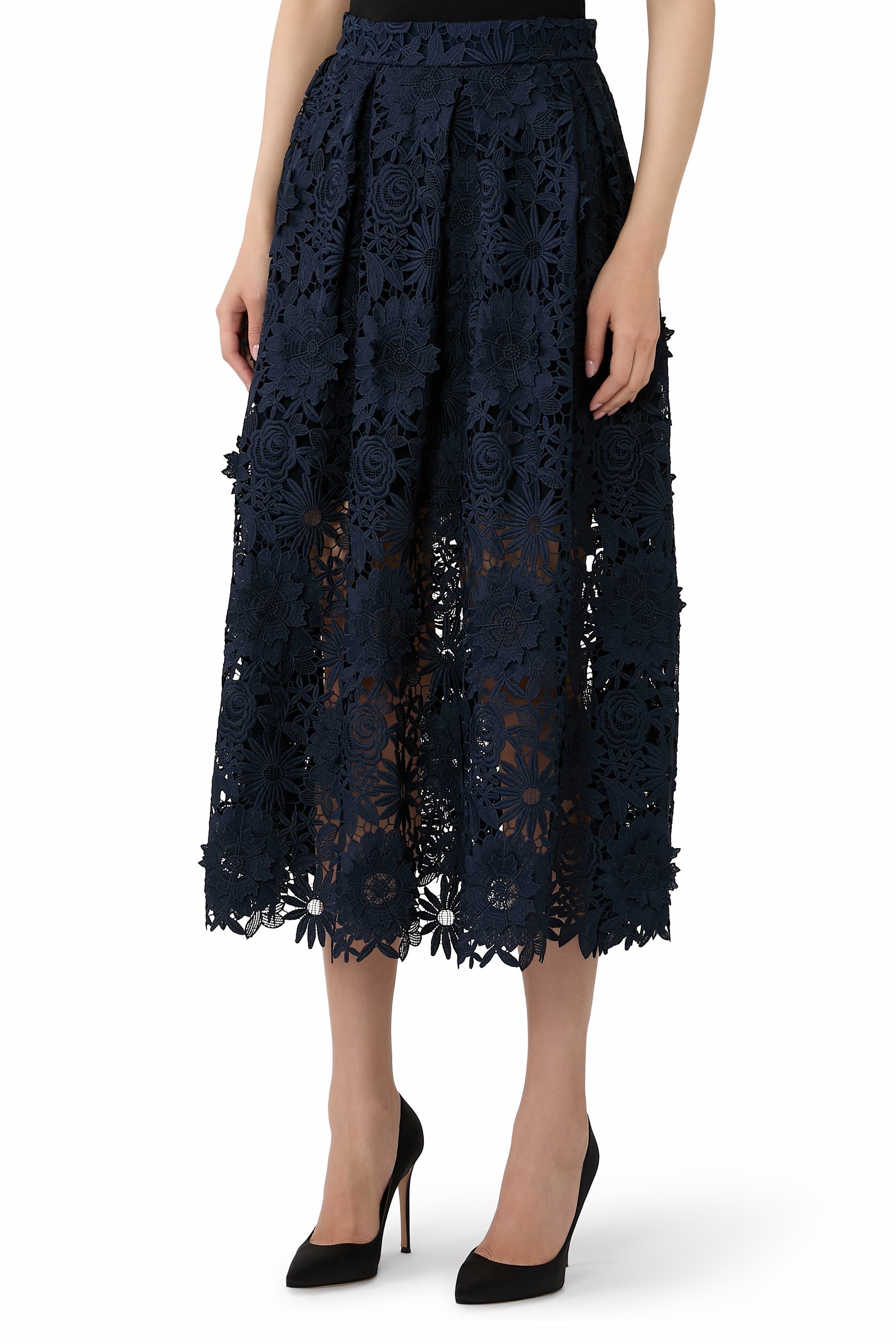3D Lace Midi Skirt