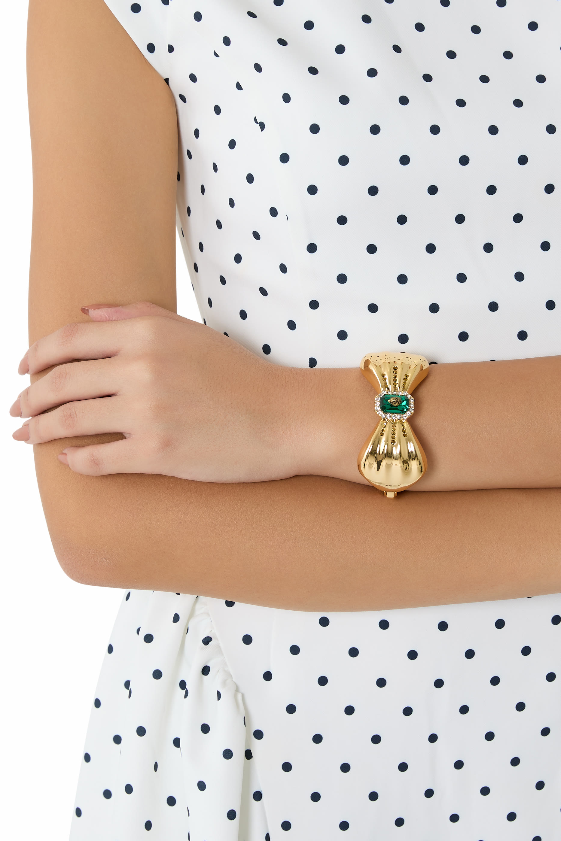 Extra Large Bow Bangle, Brass, Glass & Cubic Zirconia