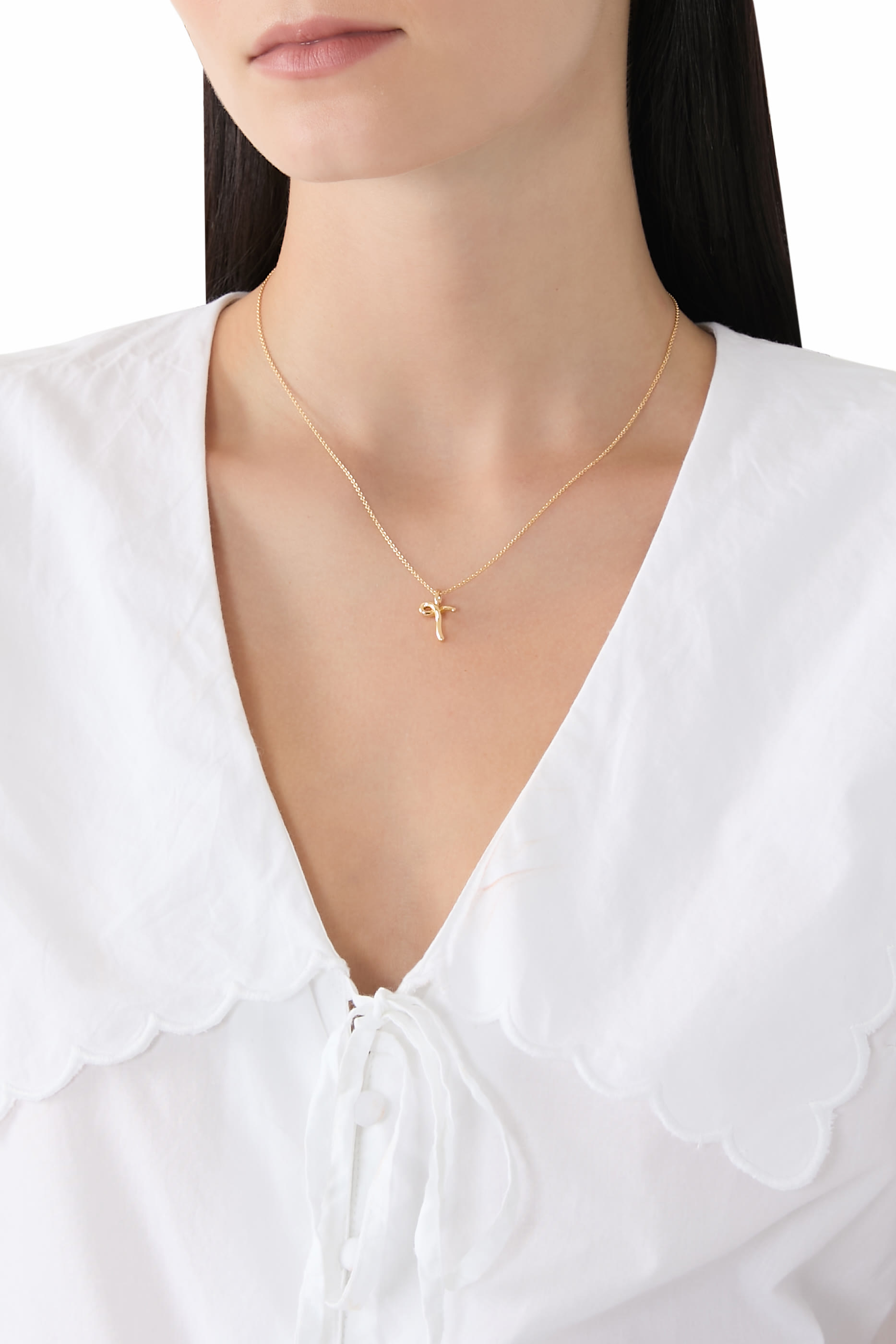 Curly Molten Mini Initial Necklace - T, 18k Recycled Gold Vermeil on Recycled Sterling Silver