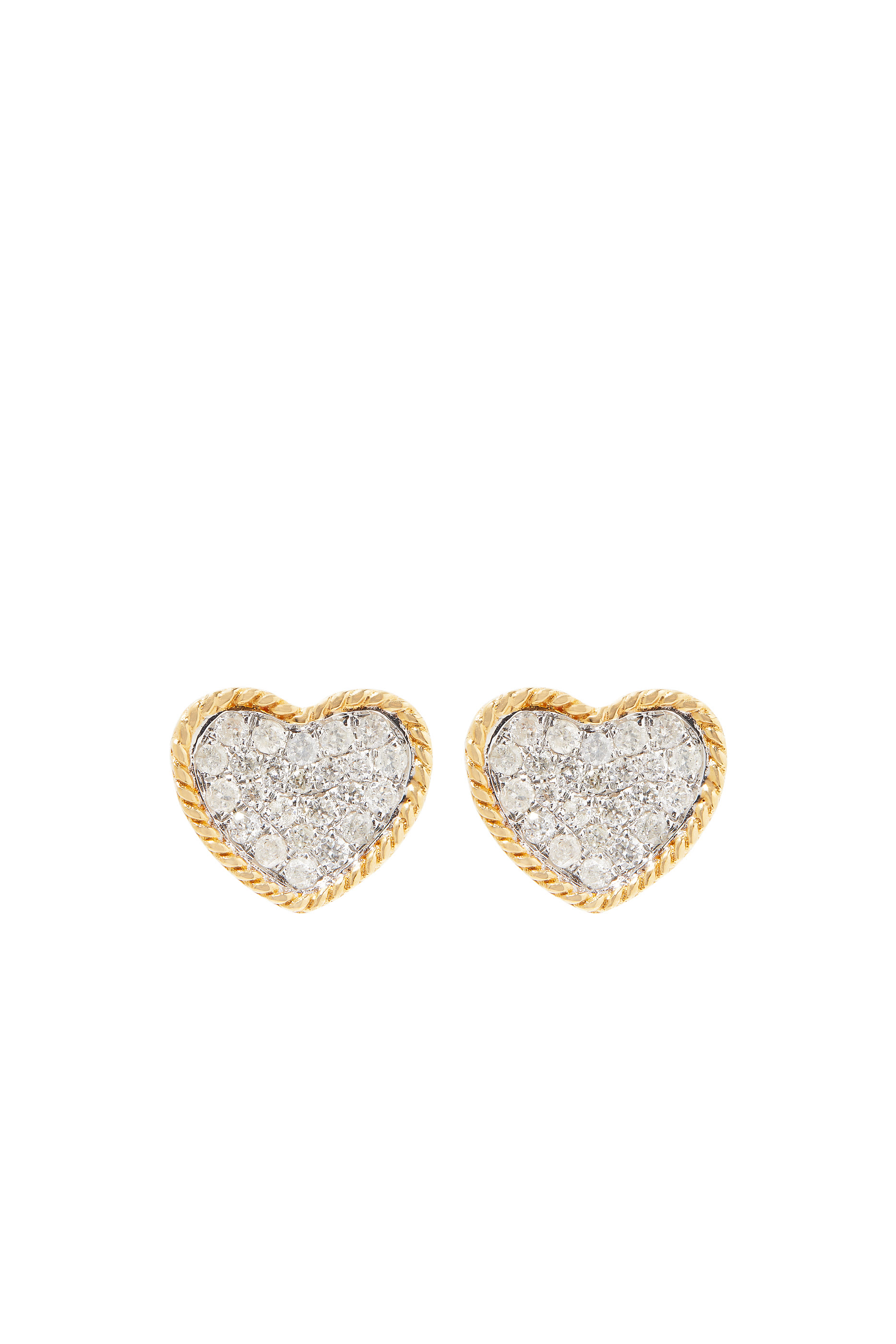 Baby Coeur Stud Earrings, 9k Yellow Gold & Diamonds