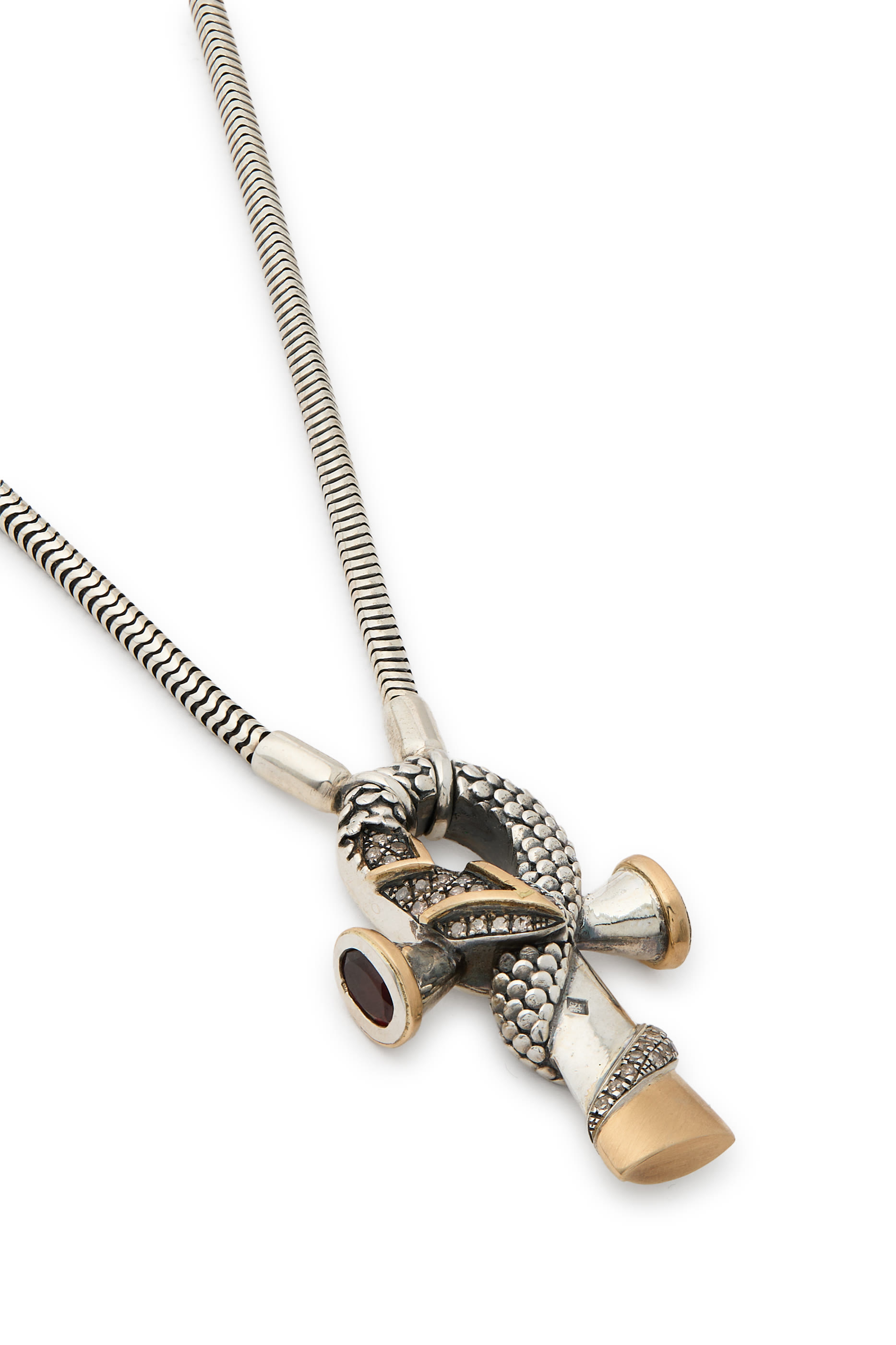 Key of Life & Snake Necklace, Sterling Silver and 18K Gold & Onyx