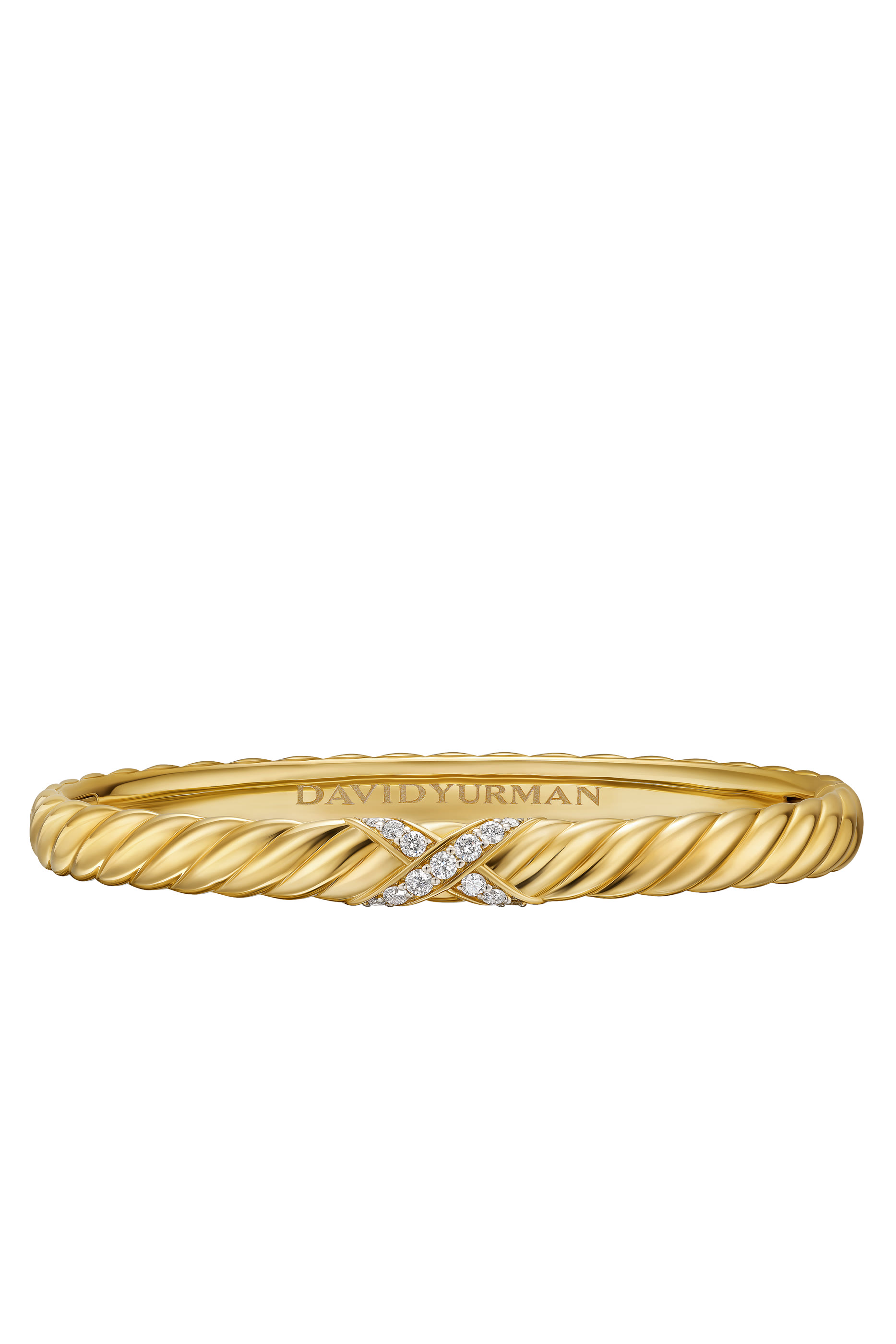 Sculpted Cable X Center Station Bracelet, 18k Yellow Gold & Diamonds