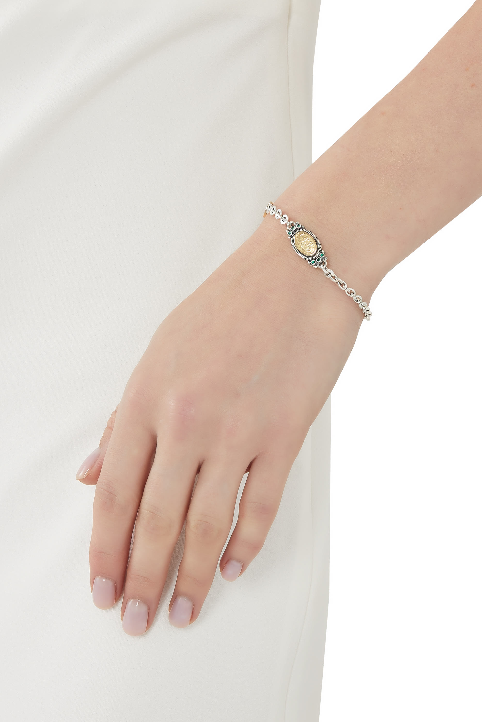 Never Apart Bracelet, 18k Gold with Sterling Silver & Emerald