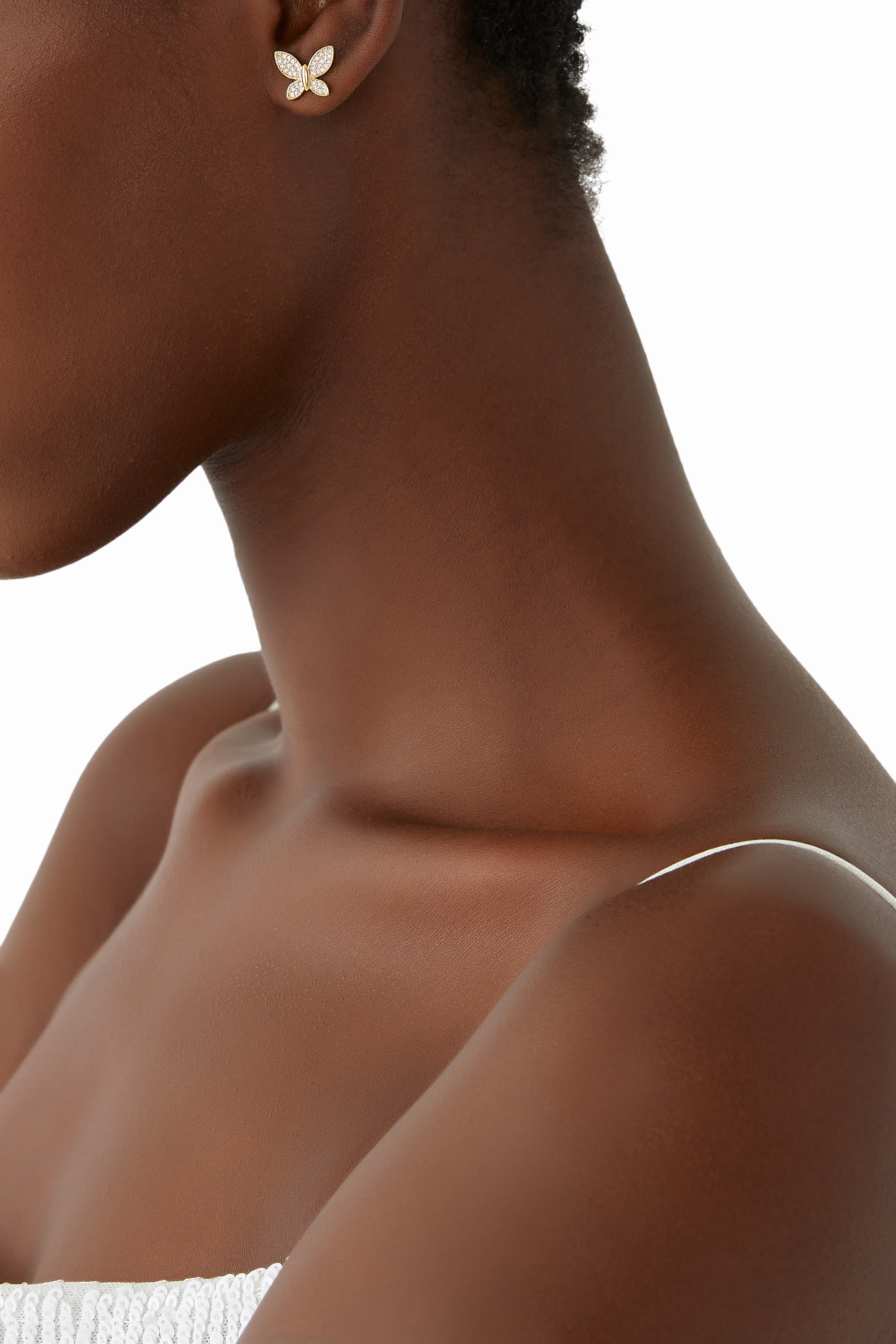 Lucky Charm Pav&eacute; Butterfly Studs, Plated Metal & Cubic Zirconia, Surgical Steel Posts