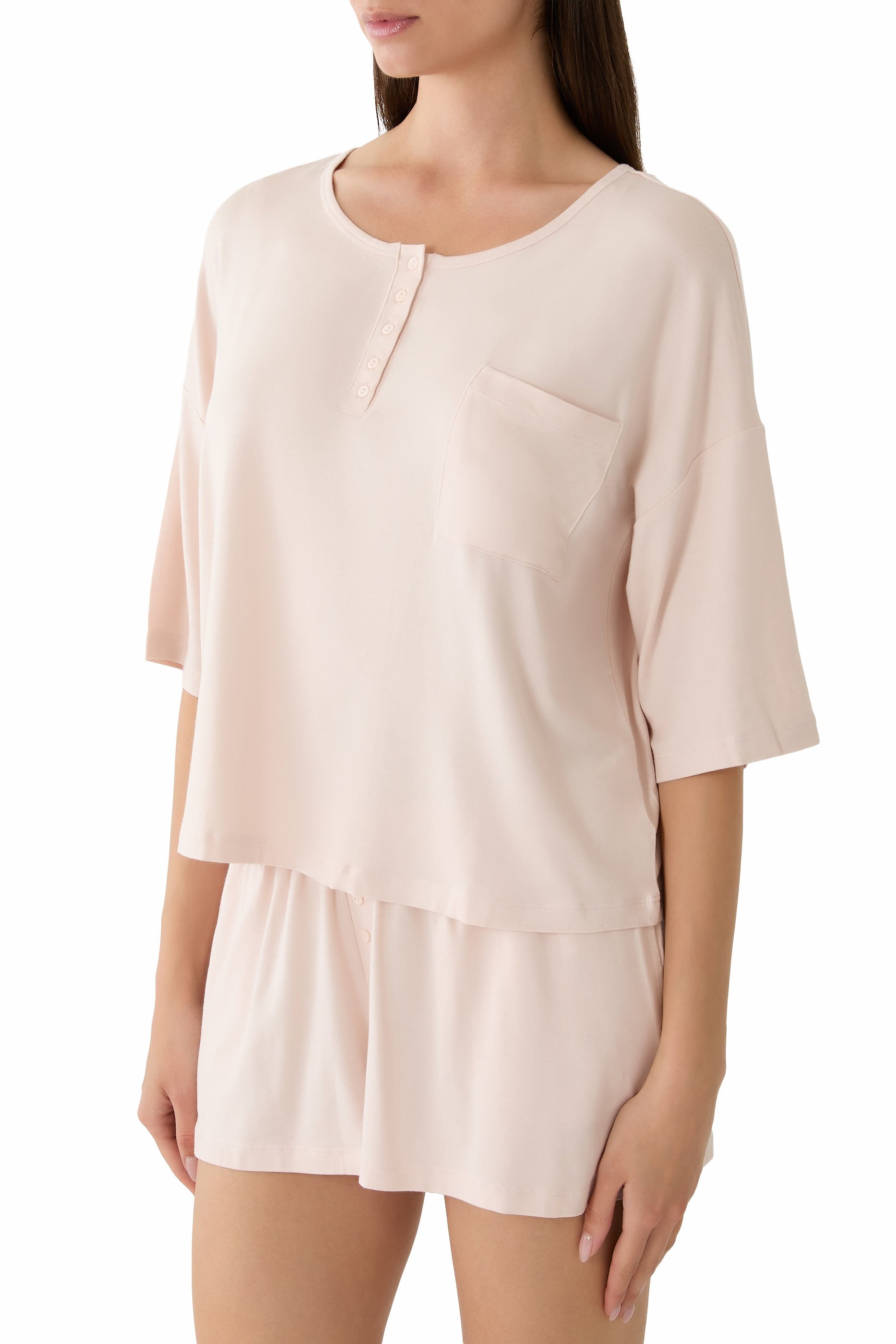  Cooling Boxy Henley Shortie Pajama Set