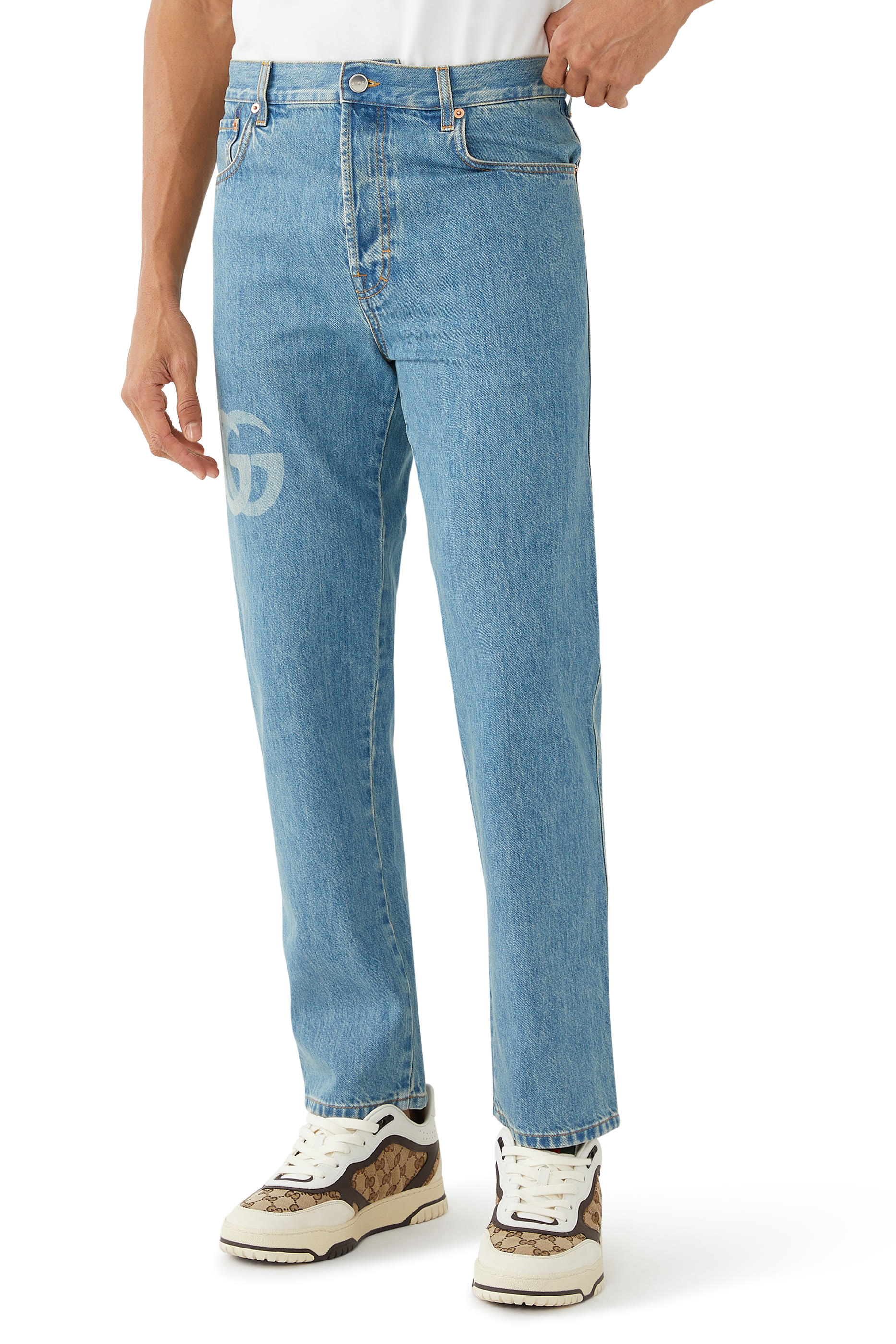 Lasered Double G Denim Pants