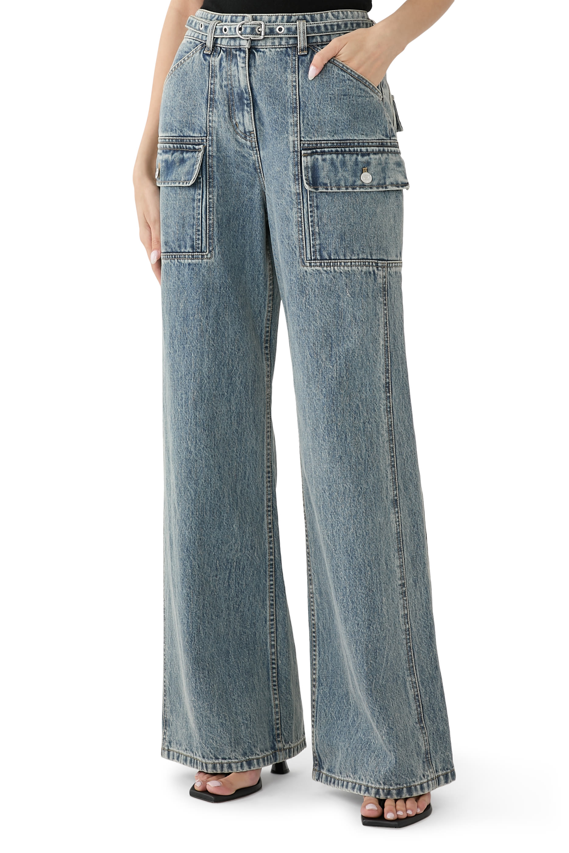 Cargo Wide Leg Belted Jeans