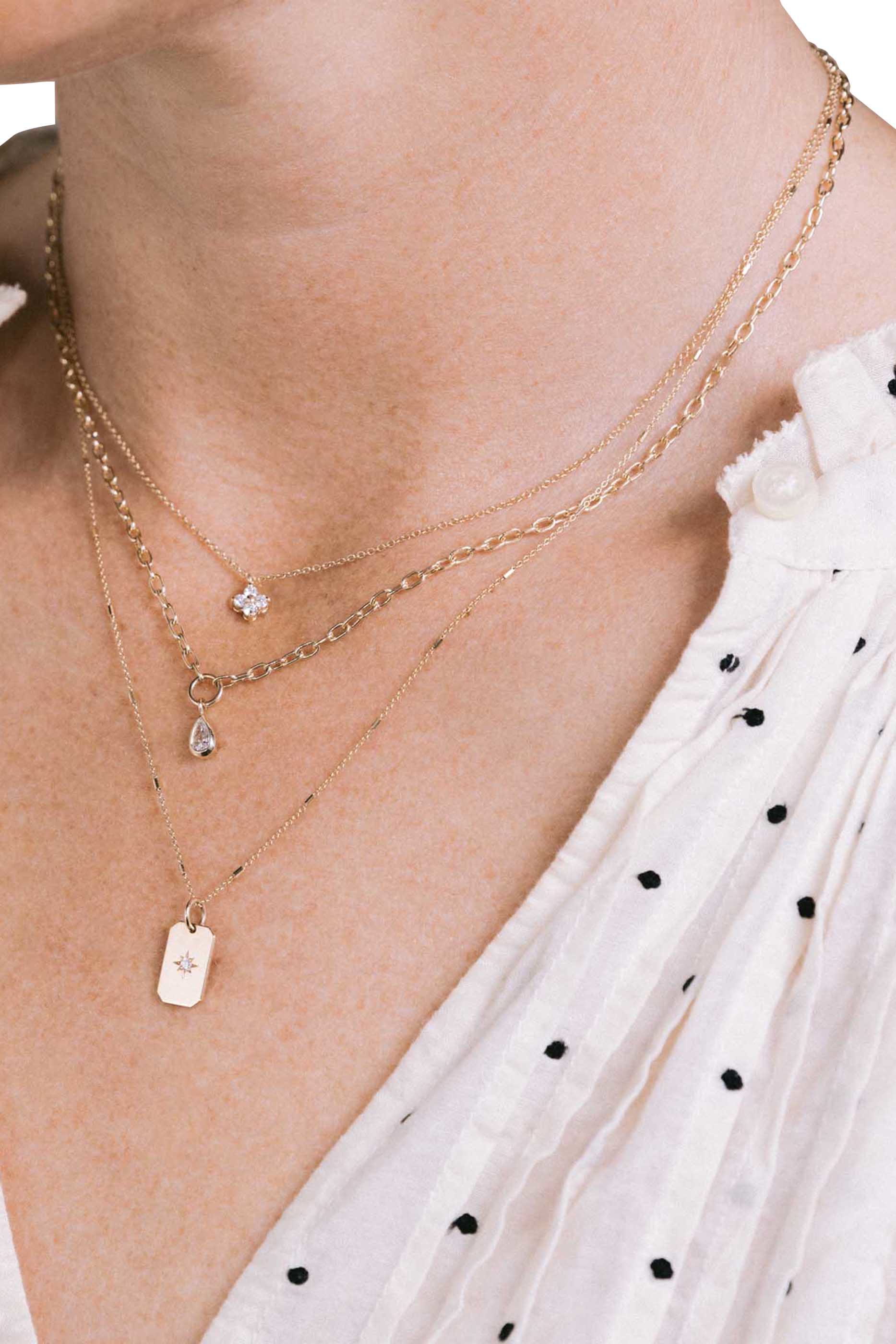 Prong Diamond Quad Necklace, 14K Yellow Gold