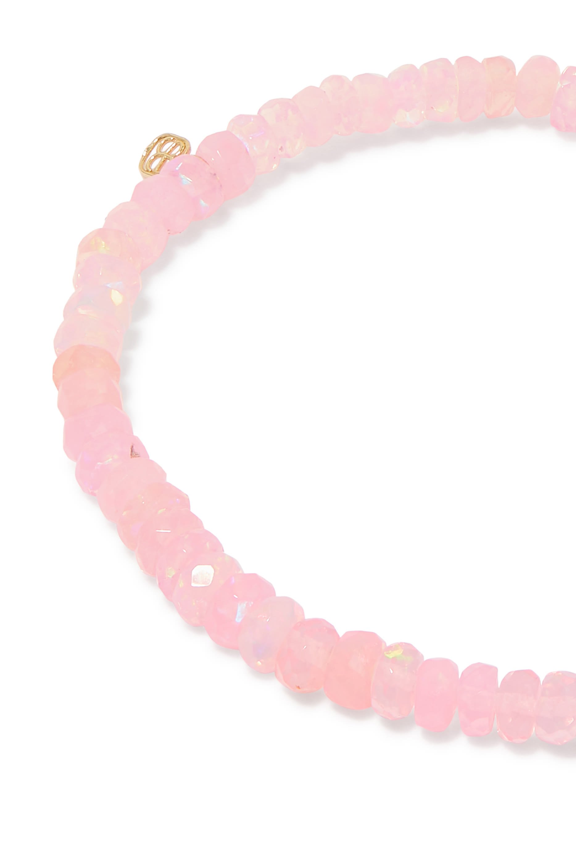 Clam Shell Charm Rondelle Beaded Bracelet, 14k Yellow Gold & Diamonds, Ethiopian Opal