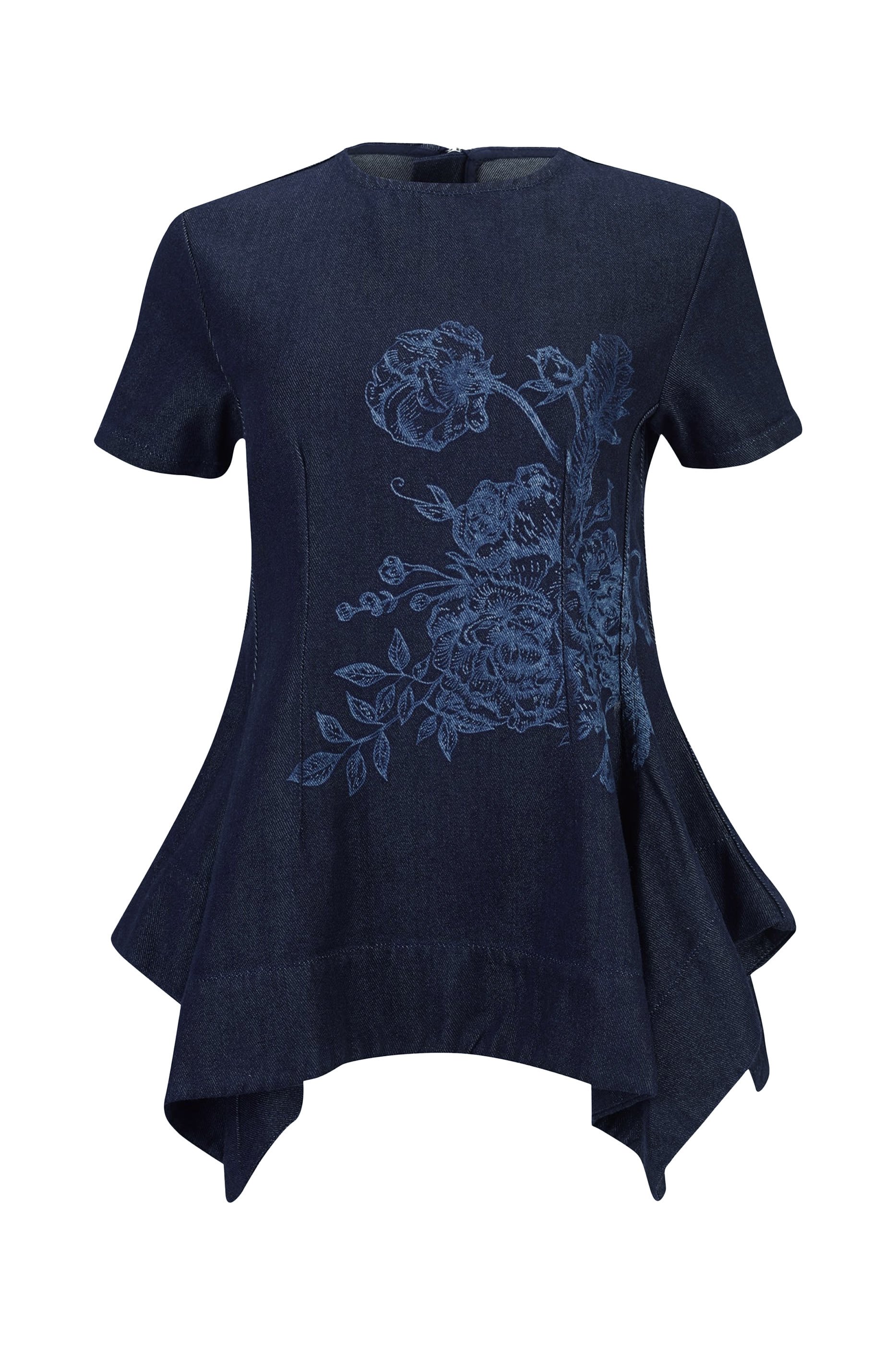 Flower Denim Cap Sleeve Top