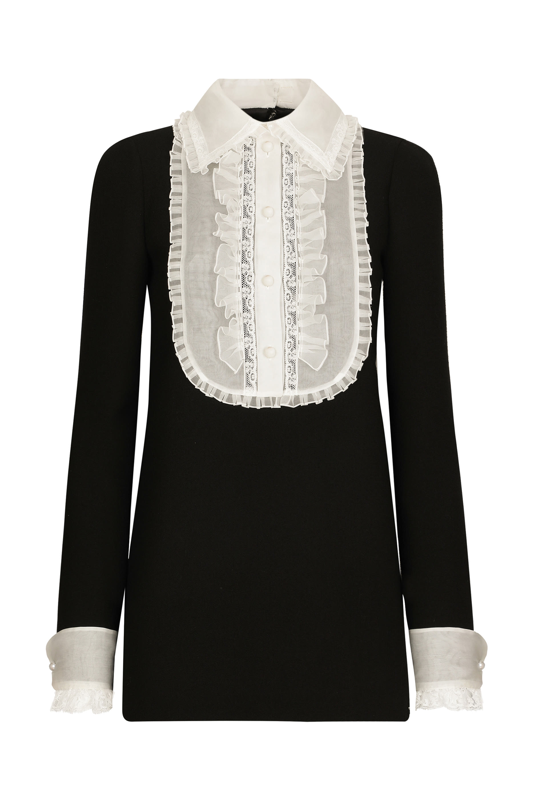 Short Wool Crepe Dress with Organza Shirt